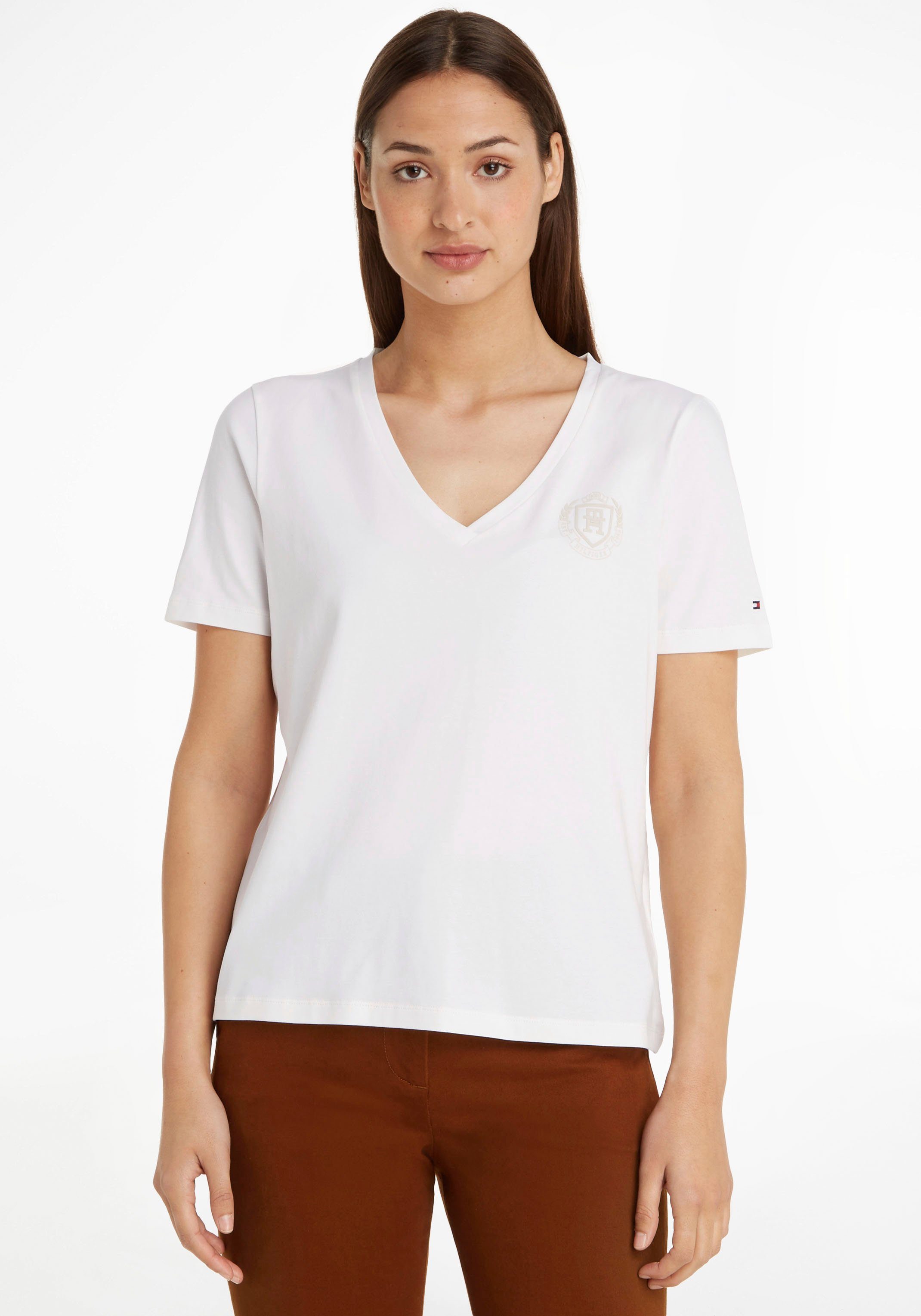 Tommy Hilfiger T-Shirt mit Markenlabel ecru | V-Shirts