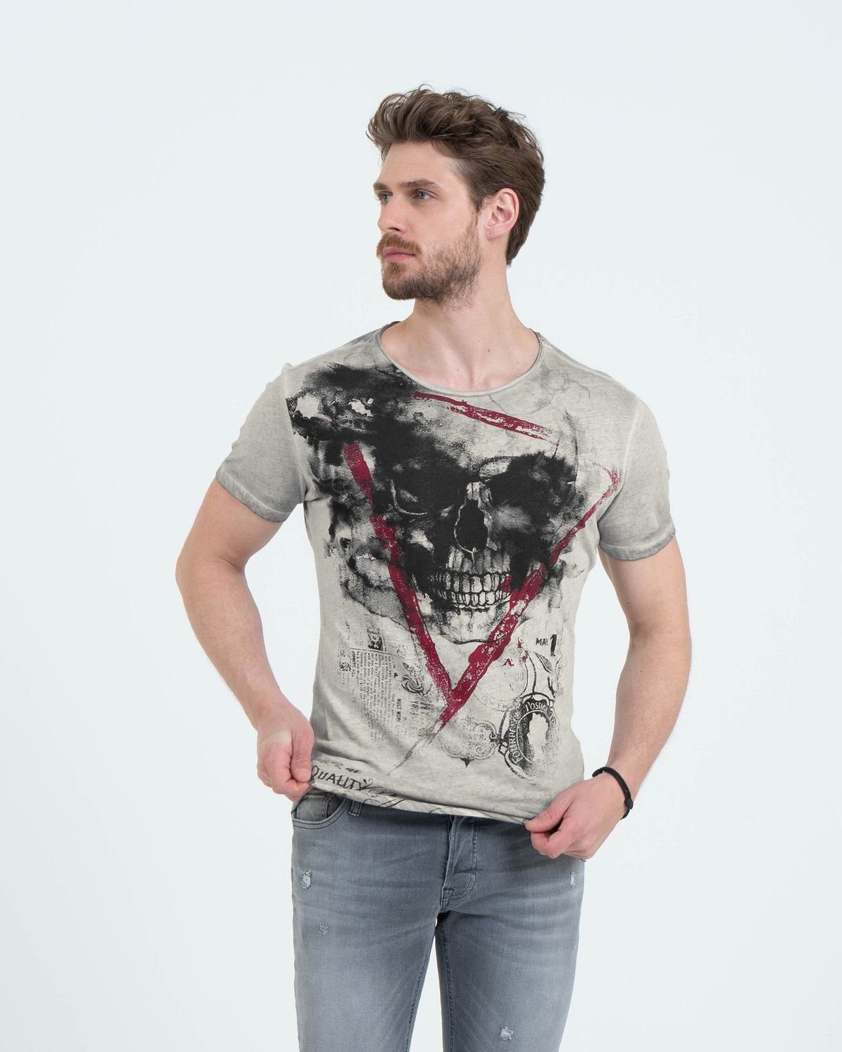 Key Largo T-Shirt Hype Skull Print vintage Look MT00340 Rundhals-Auschnitt bedruckt kurzarm slim fit