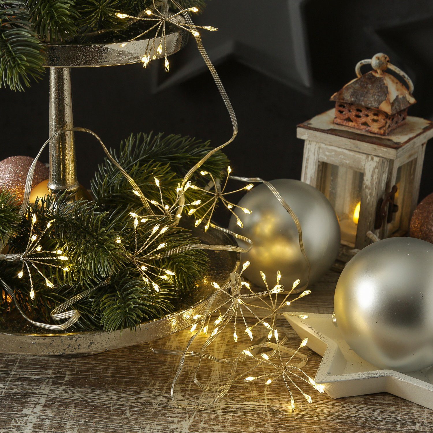 MARELIDA LED-Lichterkette Pusteblume Feuerwerk Blume 5 Blüten Deko Girlande 50LED L: 1m Timer, 50-flammig