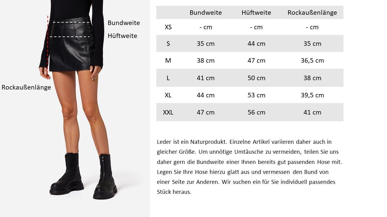 RICANO Lederrock RK-05 Skirt Im Jeansrock-Stil mit Reißverschluss und Knopf am Bund