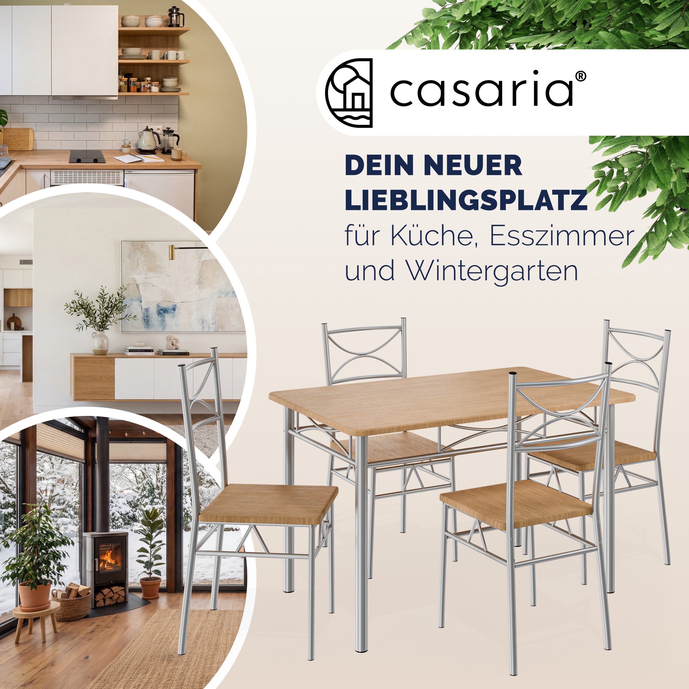 Casaria Essgruppe Paul, (5-tlg), Esstisch mit 4 Stühlen für Esszimmer Küche 5tlg. Sitzgruppe Robust