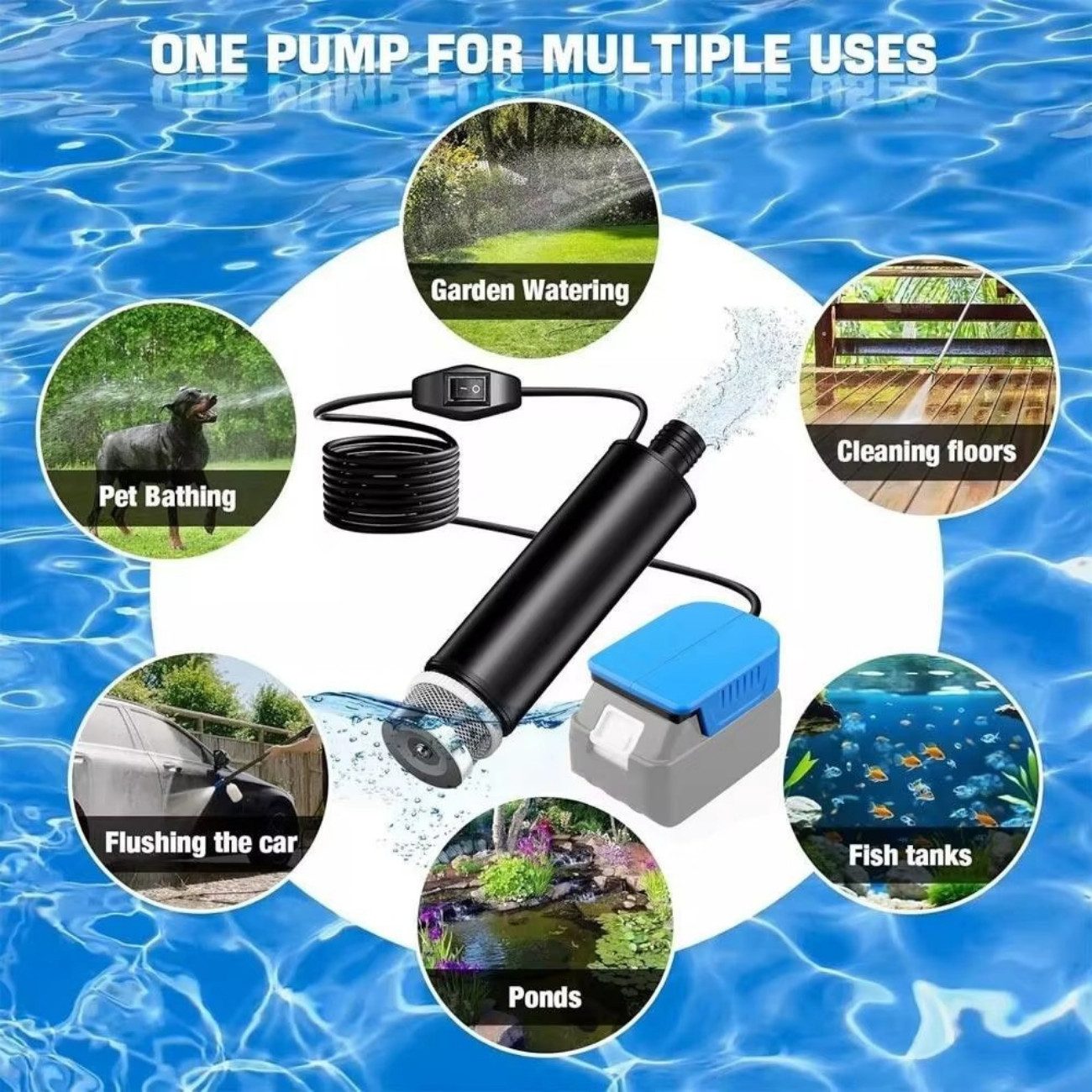 Athlix Tauchpumpe 120W 12V Tragbare Kabellose Tauchpumpe für Wasser und Öl, 4,5m Kabel, Überlast- und Niederspannungsschutz