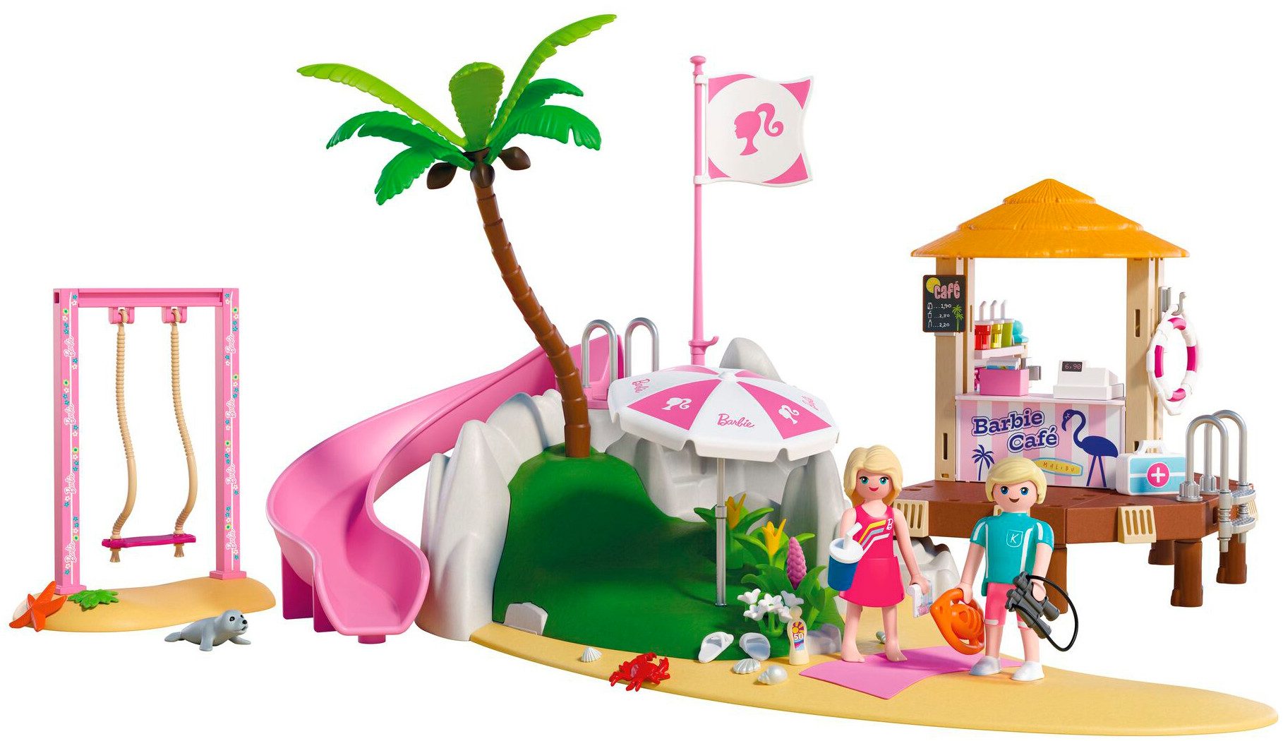 Playmobil® PLAYMOBIL x Barbie™ Strand Café (72121), Barbie™ Konstruktions-Spielset, (136 St), Made in Europe