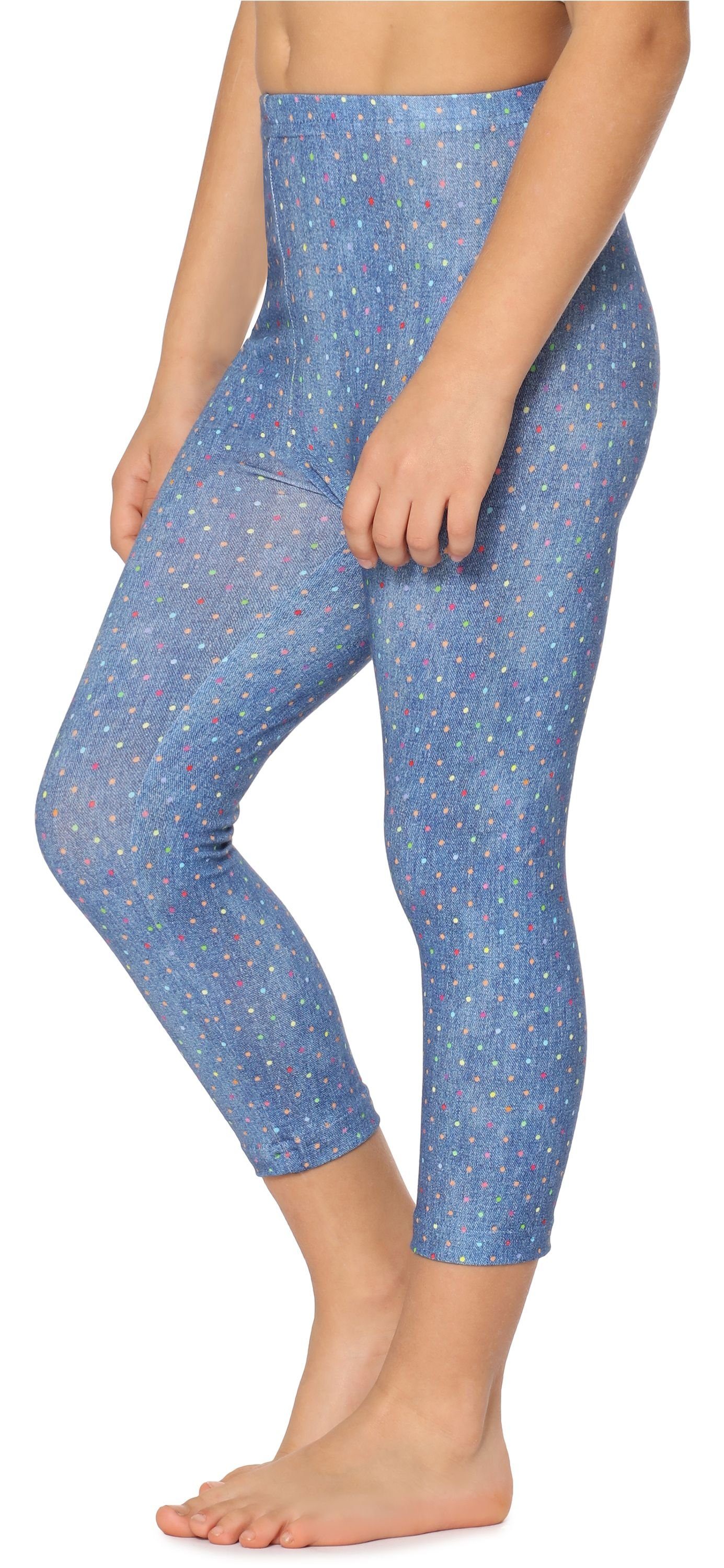 Blau/Punkte elastischer Bund MS10-405 Capri Leggings Style Mädchen (1-tlg) Leggings 3/4 Merry