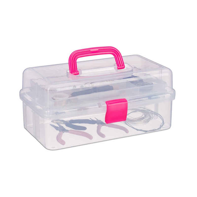 relaxdays Aufbewahrungsbox Transparente Plastikbox, Pink