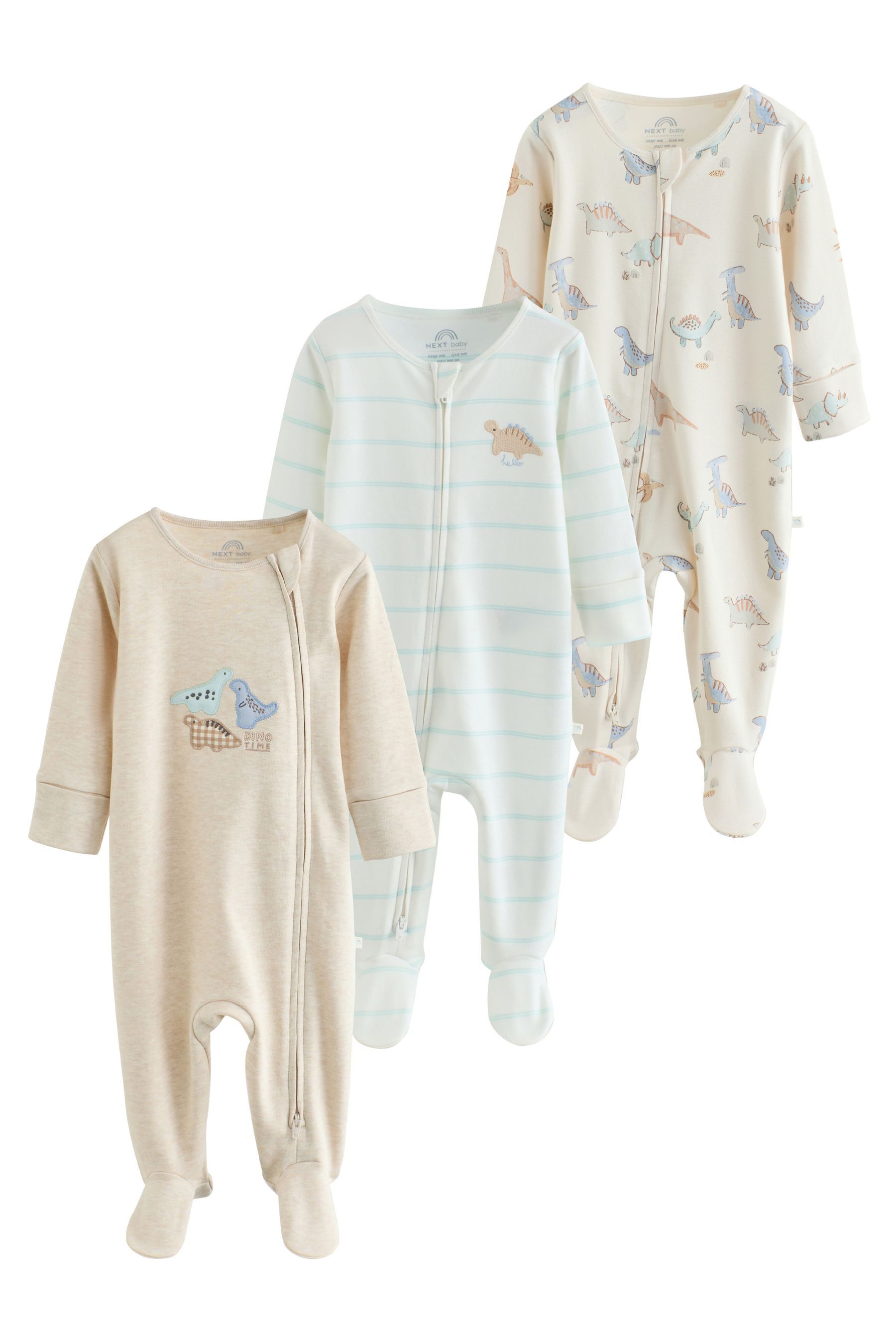 Next Schlafoverall 3er-Pack Babyschlafanzüge mit Zweiwege-RV (3-tlg)