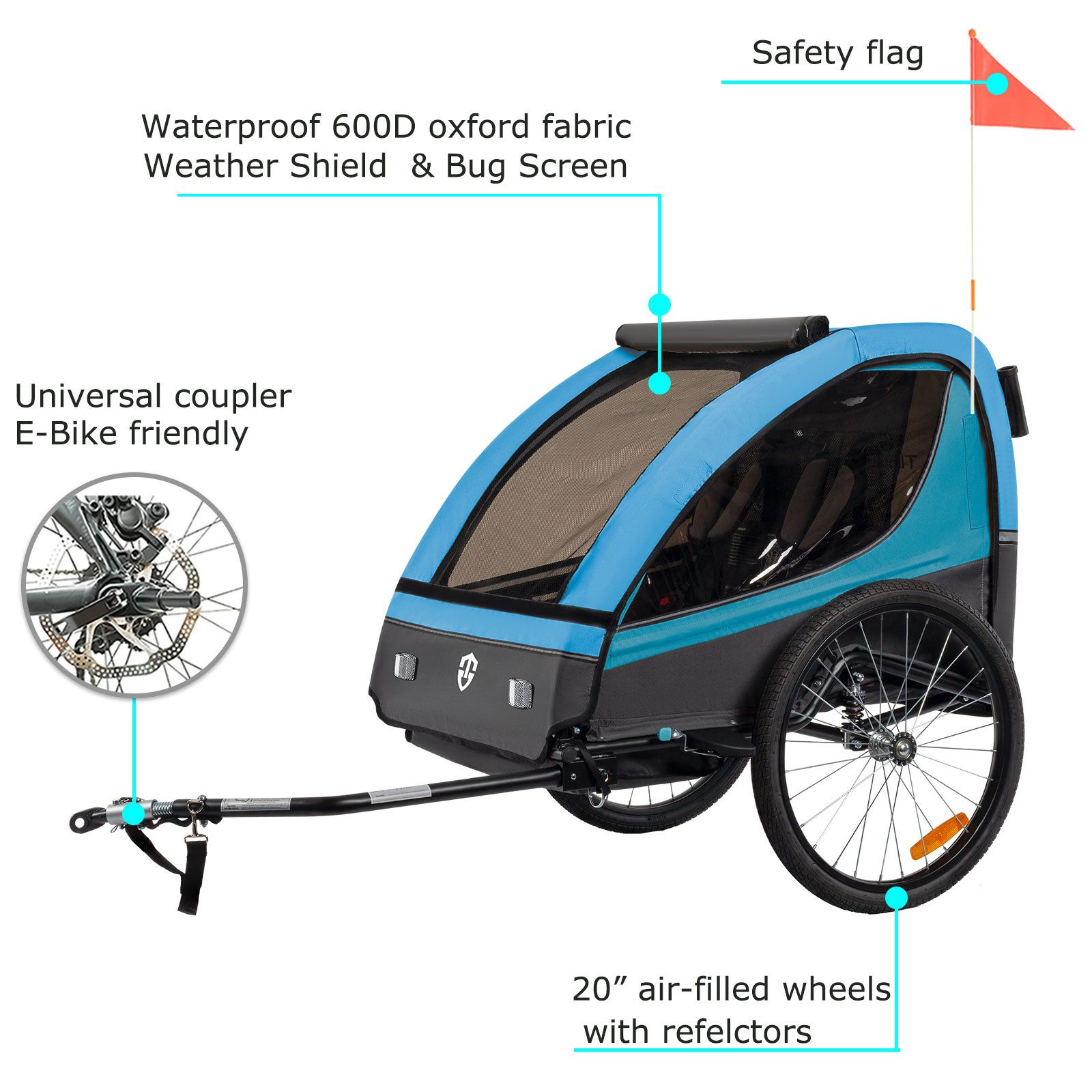 TIGGO Fahrradkinderanhänger Fahrradanhänger Kinderfahrradanhänger mit Buggy Set + Federung, geeignet für 1-2 Kinder