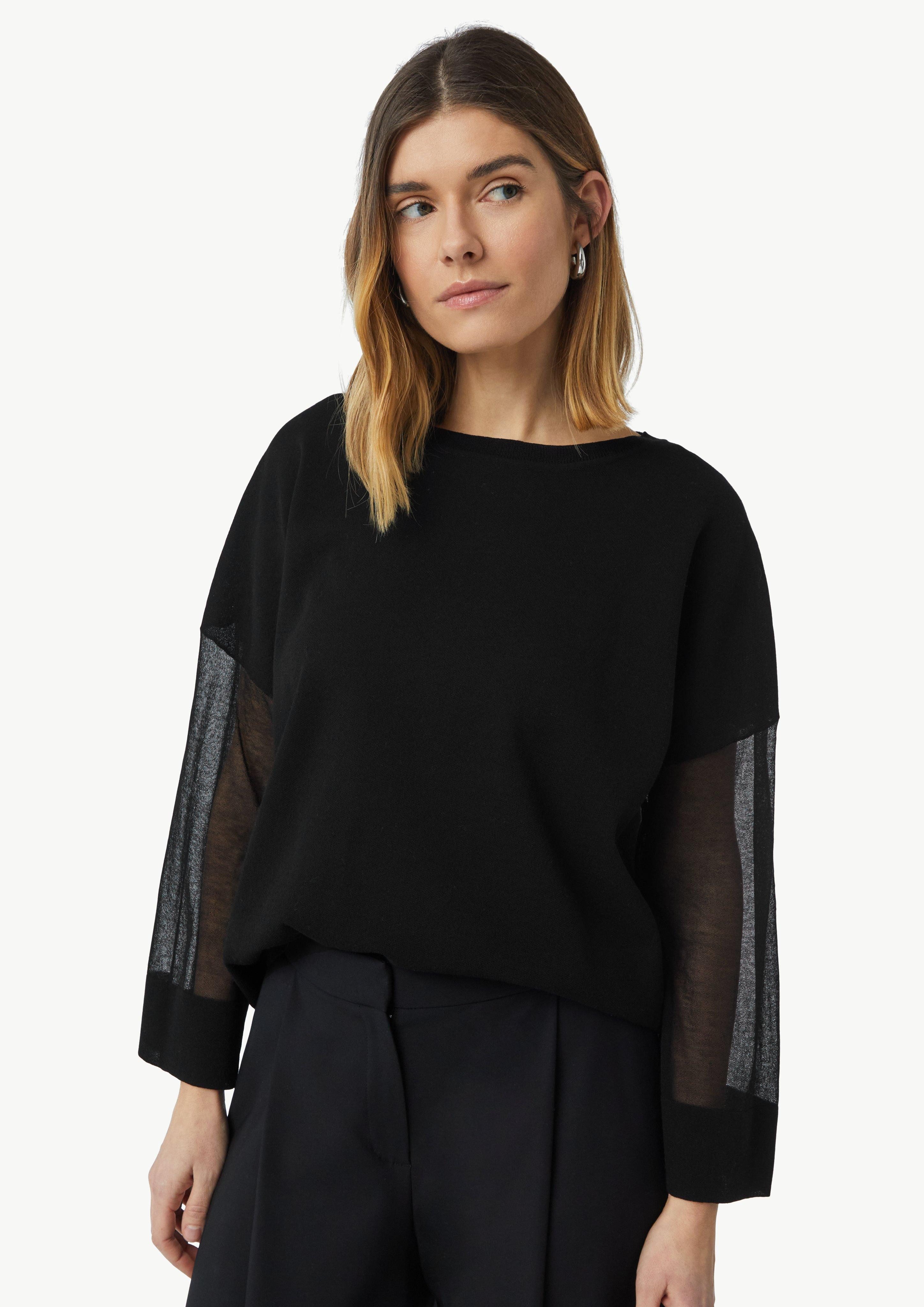 Langarmshirt Leichter Strickpullover im Relaxed Fit mit transparenten Ärmeln