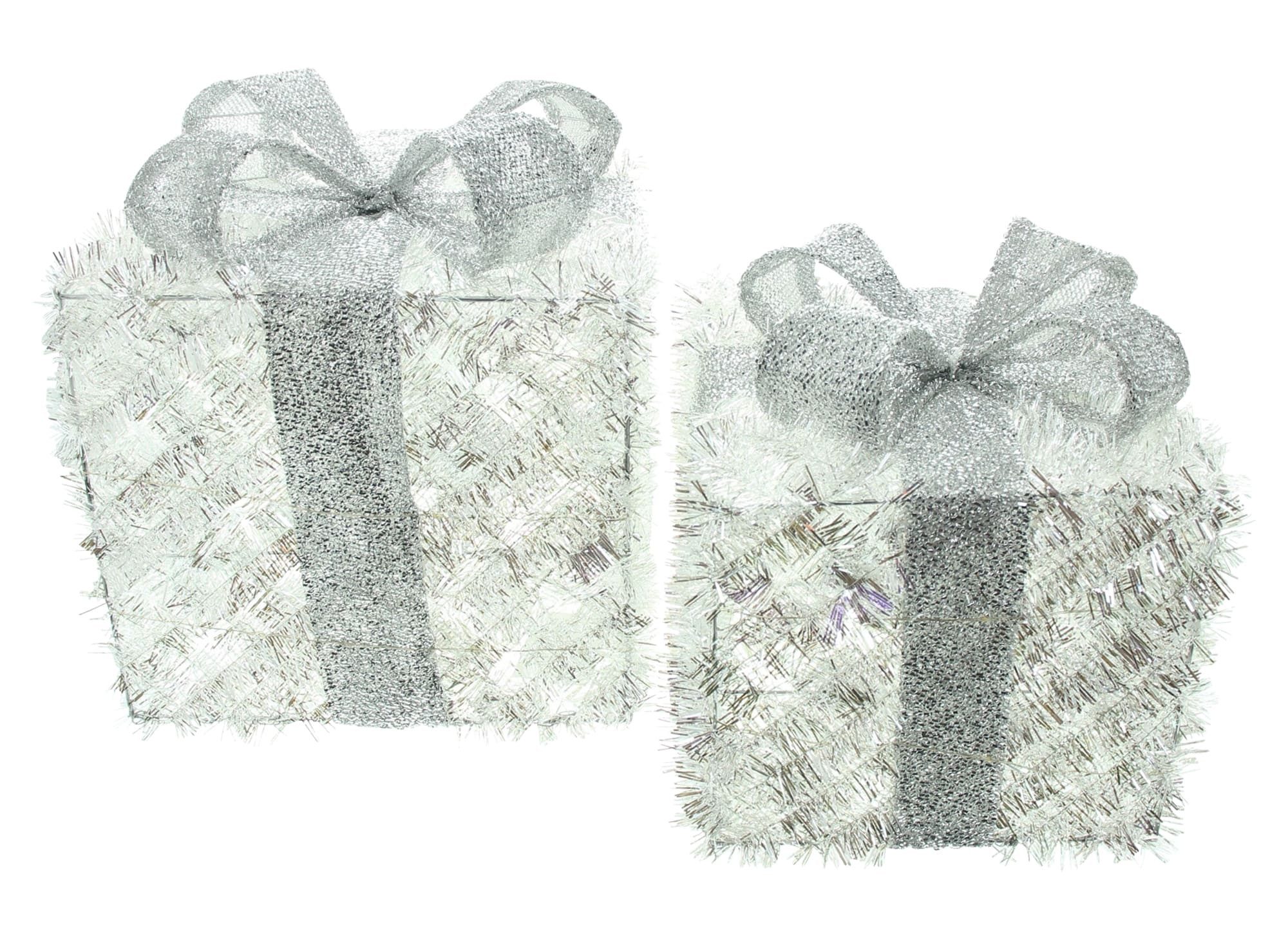 Dekoleidenschaft LED-Dekofigur "Geschenk" silber, Geschenkbox mit Schleife, günstig online kaufen