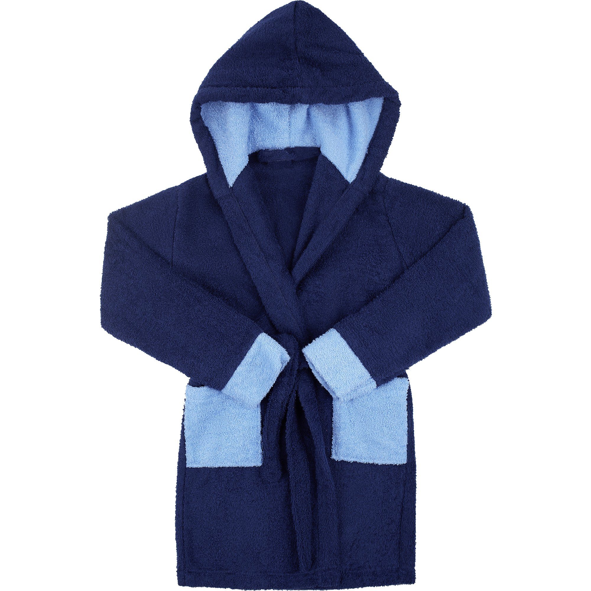 Ladeheid Bademantel Kinder Frottee Bademantel aus 100% Baumwolle LA40-103, Langform, Baumwolle, Kapuze Navyblau/Blau (D12/M9)