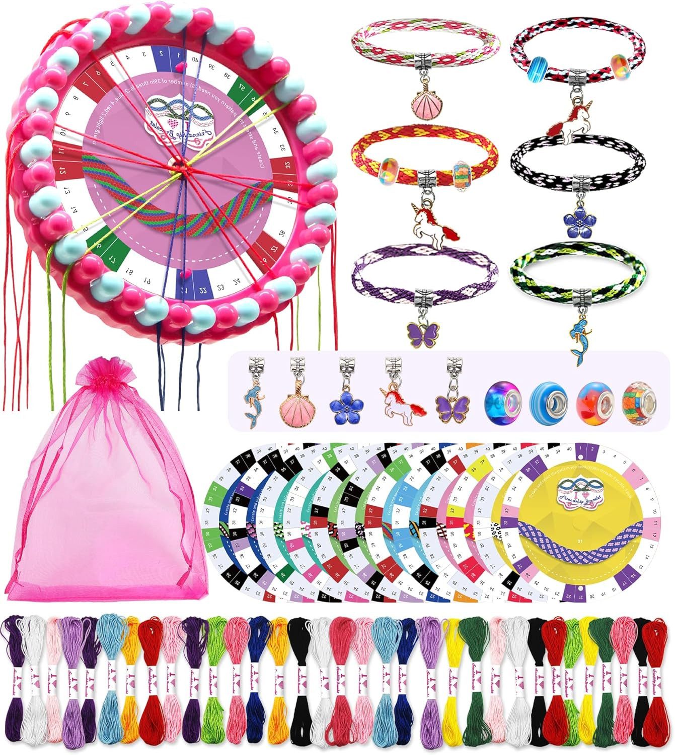POPOLIC Kreativset Freundschaftsbänder Bastelset für Mädchen, (1-tlg., mit 48Garnbündeln und 6Flechtkarten), DIY Kunst und Bastelspielzeug Weihnachten Burtstagsgeschenke