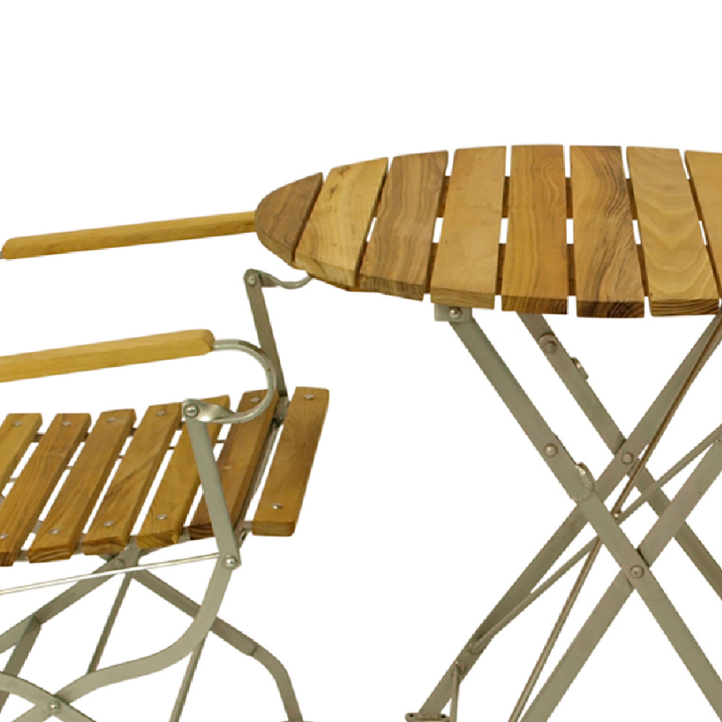 TPFGarden Sitzgruppe BAD-BELZIG, (Gartenessgruppe 3-teilig - Gartenset für 2 Personen, 3-tlg., Gartensitzgruppe - Flachstahl - Robinienholz verzinkt), (2x Armlehnensessel, 1x Tisch 77cm rund)