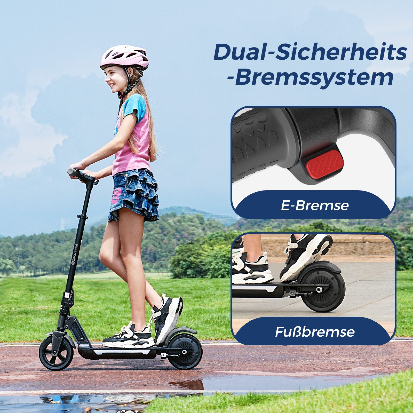 iSinwheel Cityroller Elektroroller für Kinder von 8 bis 14 Jahren, zusammenklappbar, 3-fach höhenverstellbar,8/13/19 km/h, LED-Display