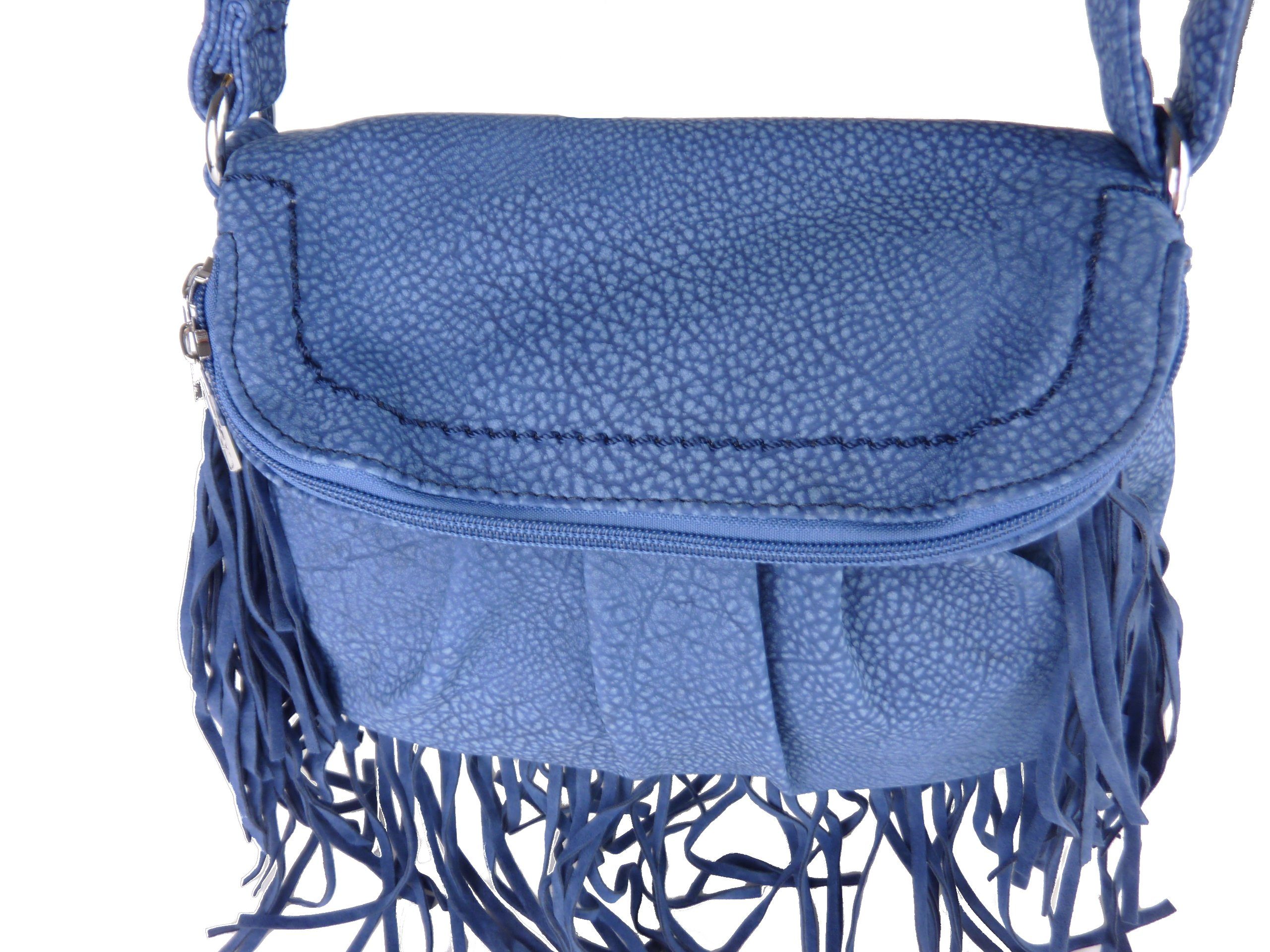 Fransentasche umhängen, mit kleine E113, croos Umhängetasche bag, Taschen4life jeansblau Fransen over zum casual Streetware Tasche
