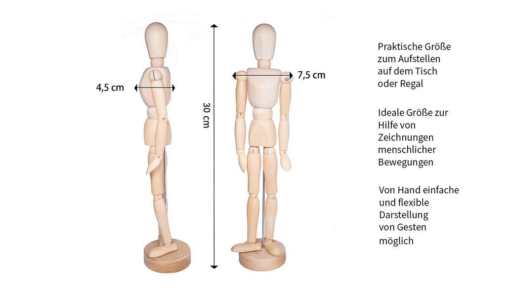Mont Marte Bendable Mannequin / Jointed Doll made of wood, highly flexible & secure stand (Pack, 1-piece, MONT MARTE - Art Supplies), Freely movable jointed doll, with stand