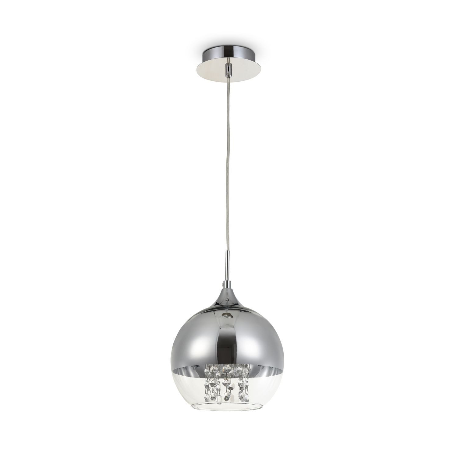 Licht-Erlebnisse Pendelleuchte JOY, ohne Leuchtmittel, Glas Metall E27 Ø 20 cm H: max. 96 cm Kristall Nickel Kugelschirm