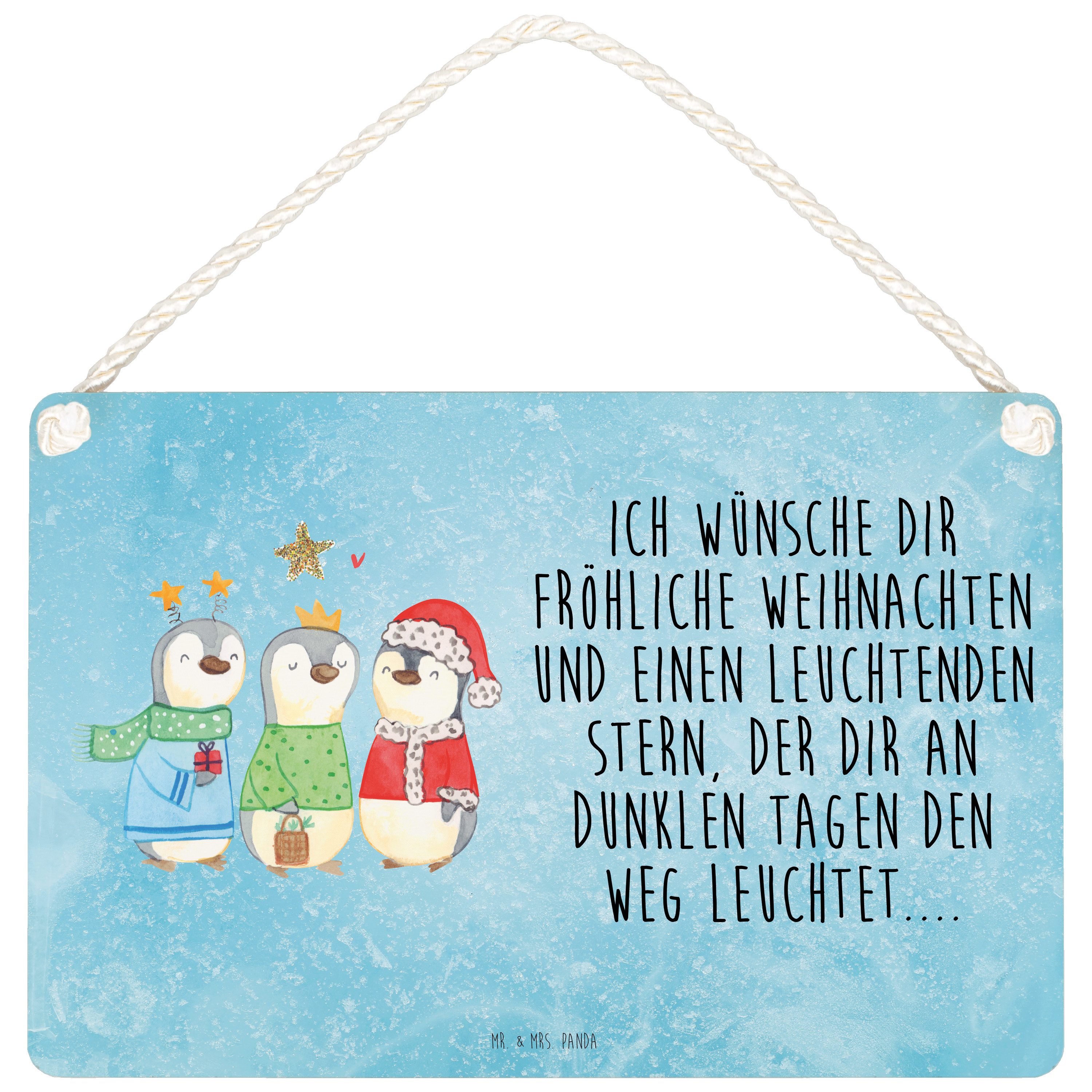Mr. & Mrs. Panda Hinweisschild DIN A6 Winterzeit Heilige drei Könige -  Eisblau - Geschenk, Weihnacht, (1 St), Farbecht