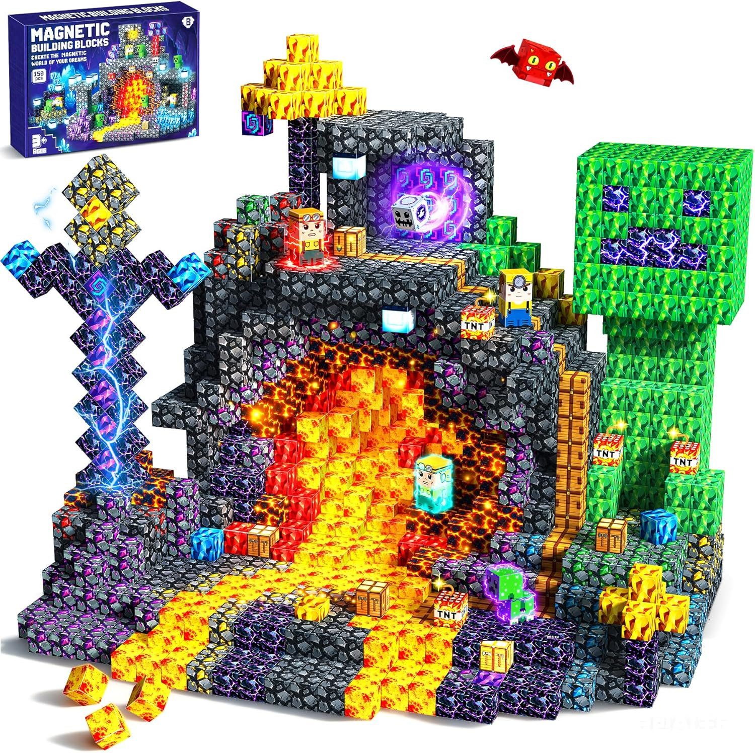 POPOLIC Magnetische Bausteine - 150 Teile Magnetbausteine Magnetspielzeug Magnetspielbausteine, (150 St., Magnetische Bauwelt Spielzeug Magnetblöcke), für Kinder ab 3 4 5 6 Jahre Verstaubare,Christmas Adventskalender
