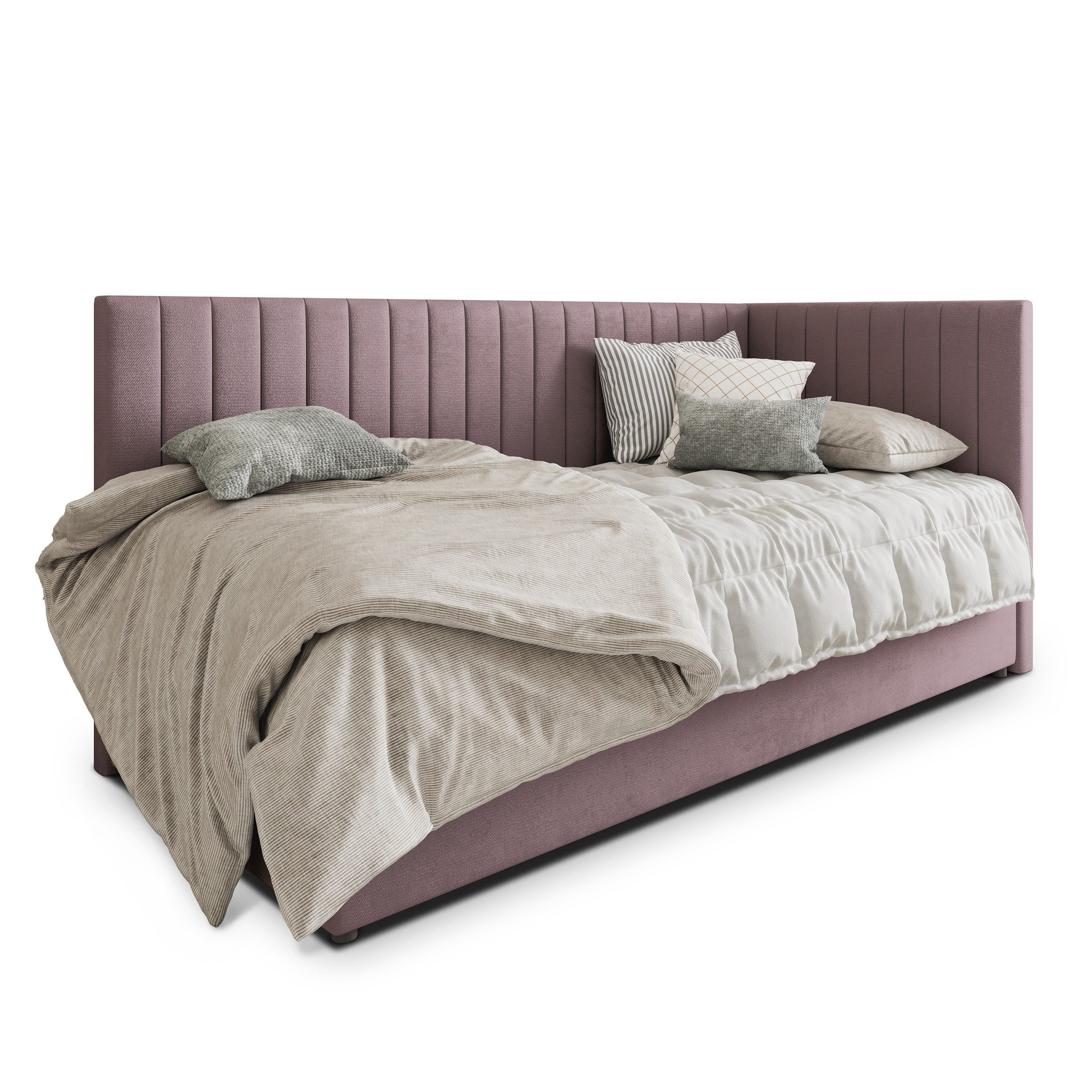 Masseno Boxbett ARIS 80x200 cm mit Bonell Matratze und Topper, Einzelbett, Jugendbett, Polsterbett mit Kopfteil, Boxspringbett