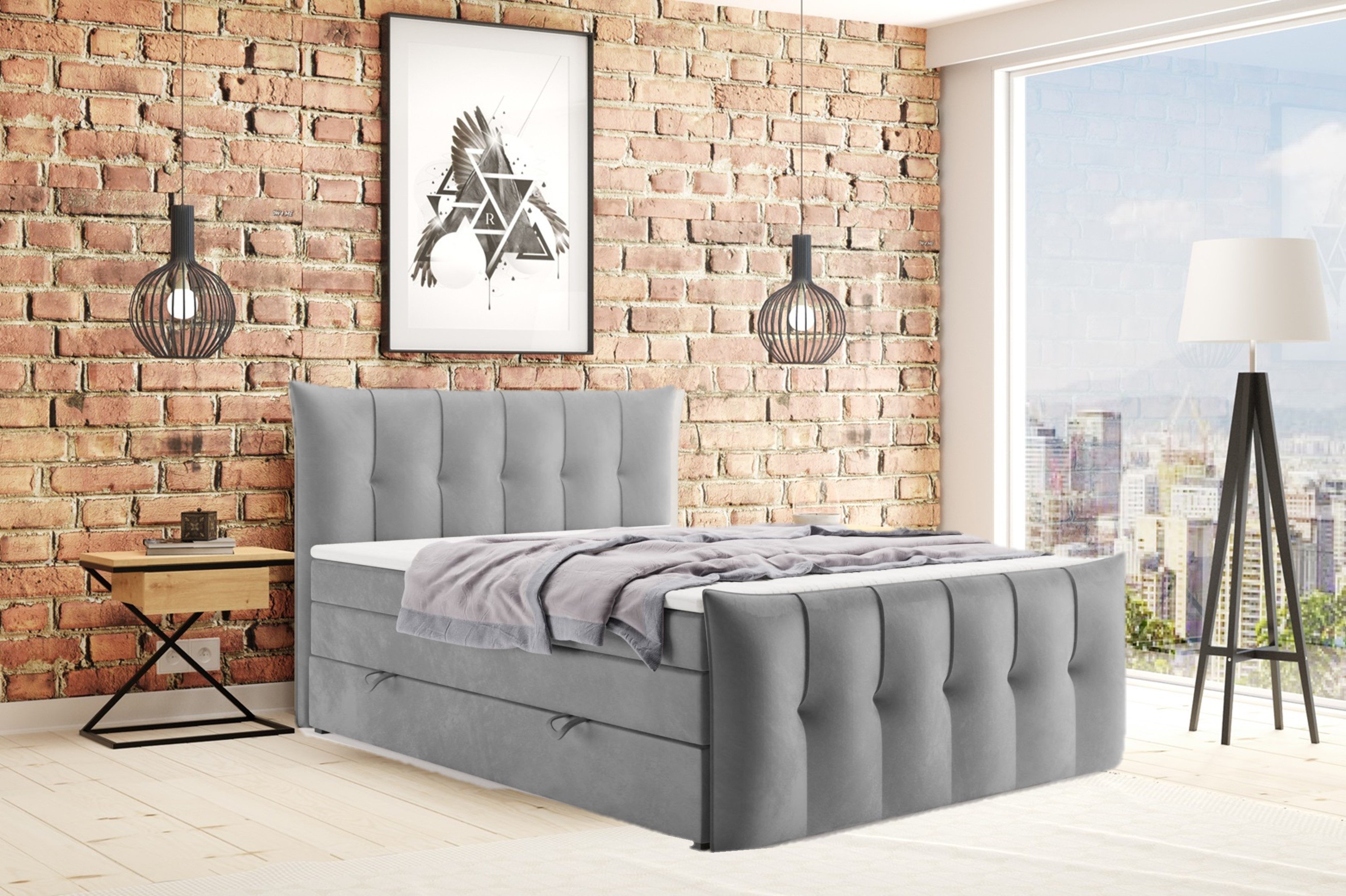 Labett Boxspringbett mit Bettkasten, Doppelmatratze PREMIUM 11 KING 160x200 180x200 200x200 (2 Bettkästen, Topper), Bonellfederkern- und Taschenfederkernmatratze