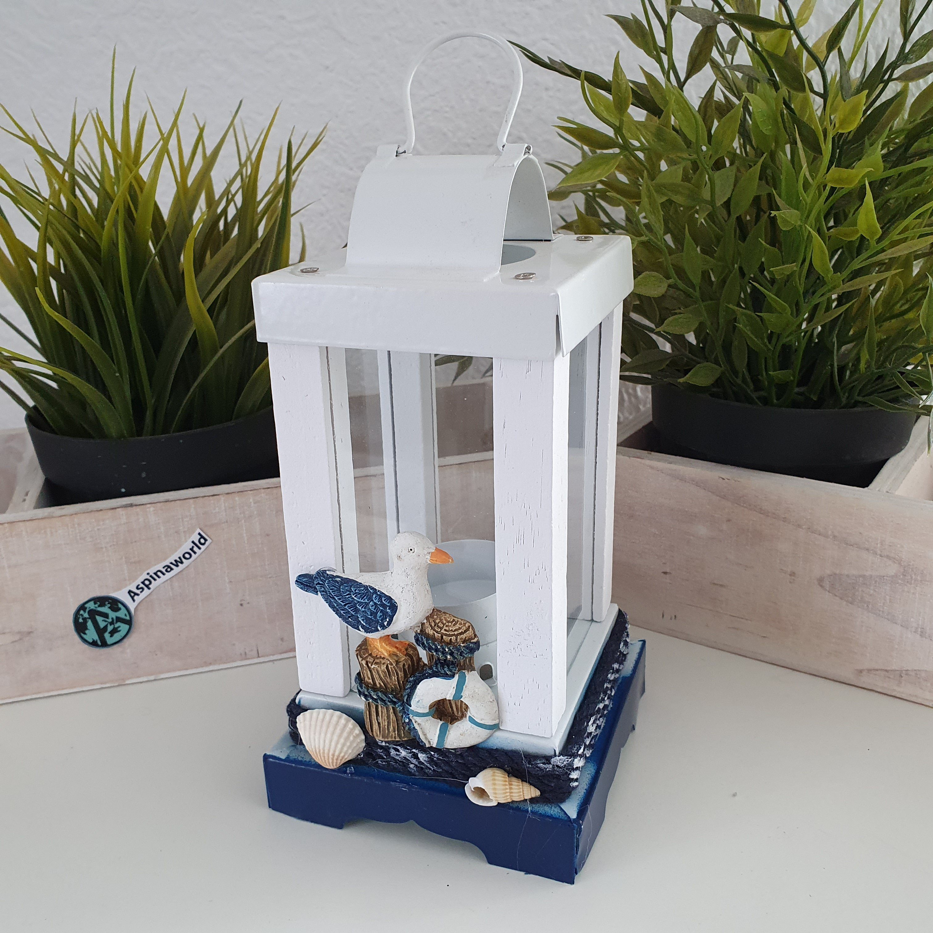 Aspinaworld Teelichthalter Maritime Deko Laternen Teelichthalter aus Metall mit Möwe 22 cm