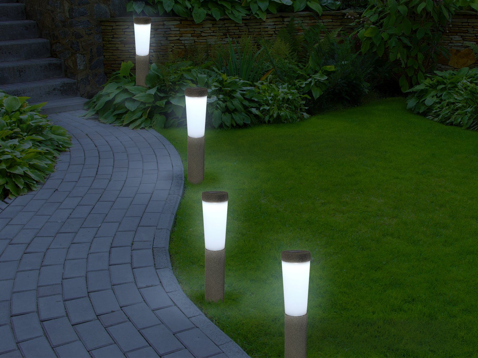 GLOBO LIGHTING LED Solarleuchte, Tageslichtsensor, LED fest integriert, Tageslichtweiß, 4er Set Wegeleuchten, Solar-licht für Garten-wegbeleuchtung, Höhe 44cm