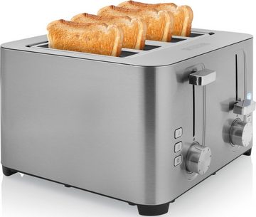 PRINCESS Toaster 142403, 4 kurze Schlitze, 1500 W, Edelstahl, Brötchenaufsatz, 7 Bräunungsstufen, Krümelschublade