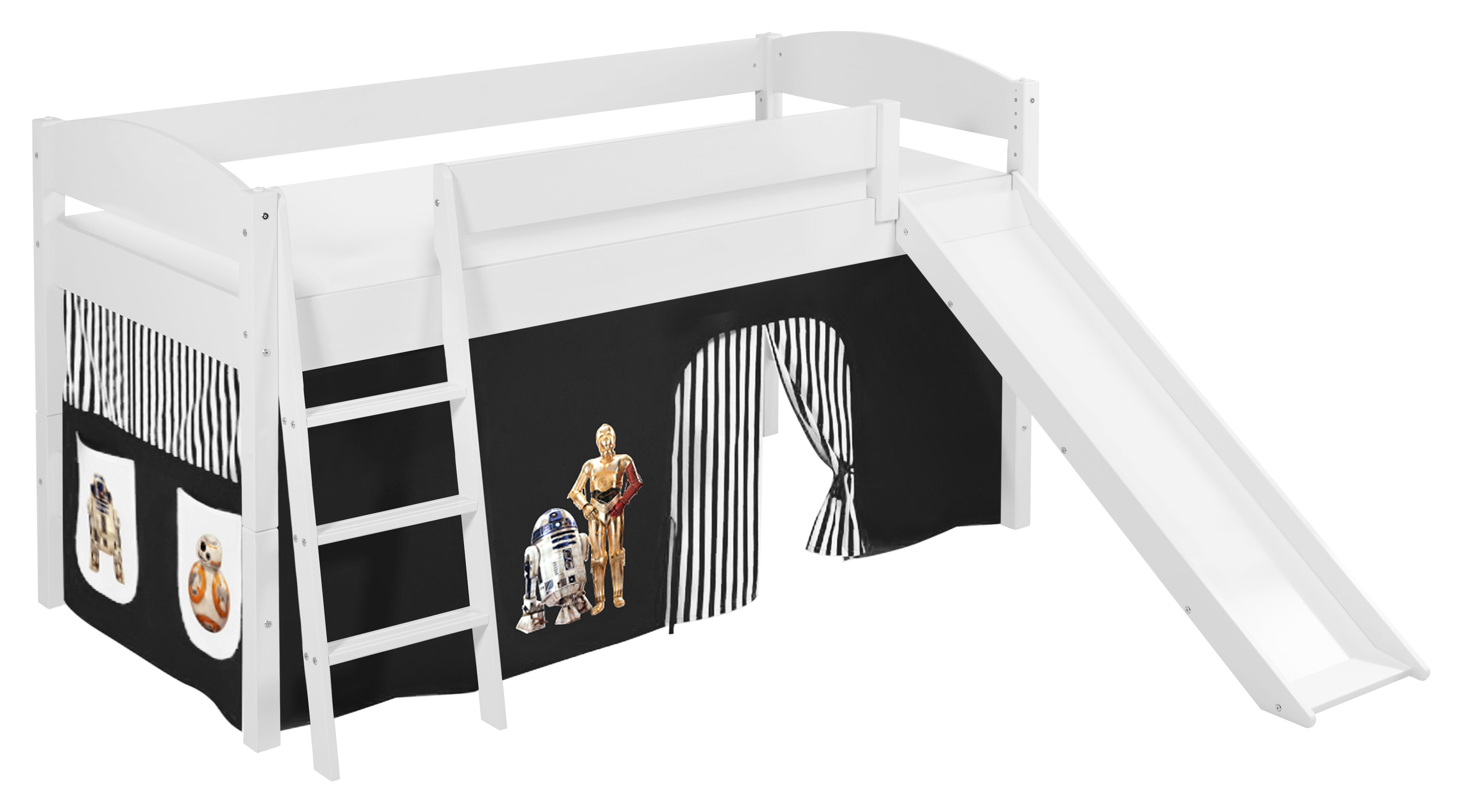 Lilokids Hochbett Spielbett IDA Star Wars - Teilbares Hochbett mit Rutsche & Vorhang umbaubar in Einzelbett, Hochbett oder L-Etagenbett