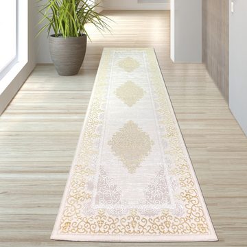 Teppich Designer Teppich mit Orientalischem Muster in weiß gold grau, TeppichHome24, rechteckig, Höhe: 8 mm