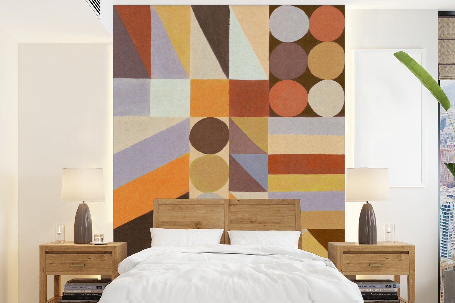 MuchoWow Fototapete Geometrie - Formen - Farben - Pastell, Matt, bedruckt, (4 St), Montagefertig Vinyl Tapete für Wohnzimmer, Wandtapete