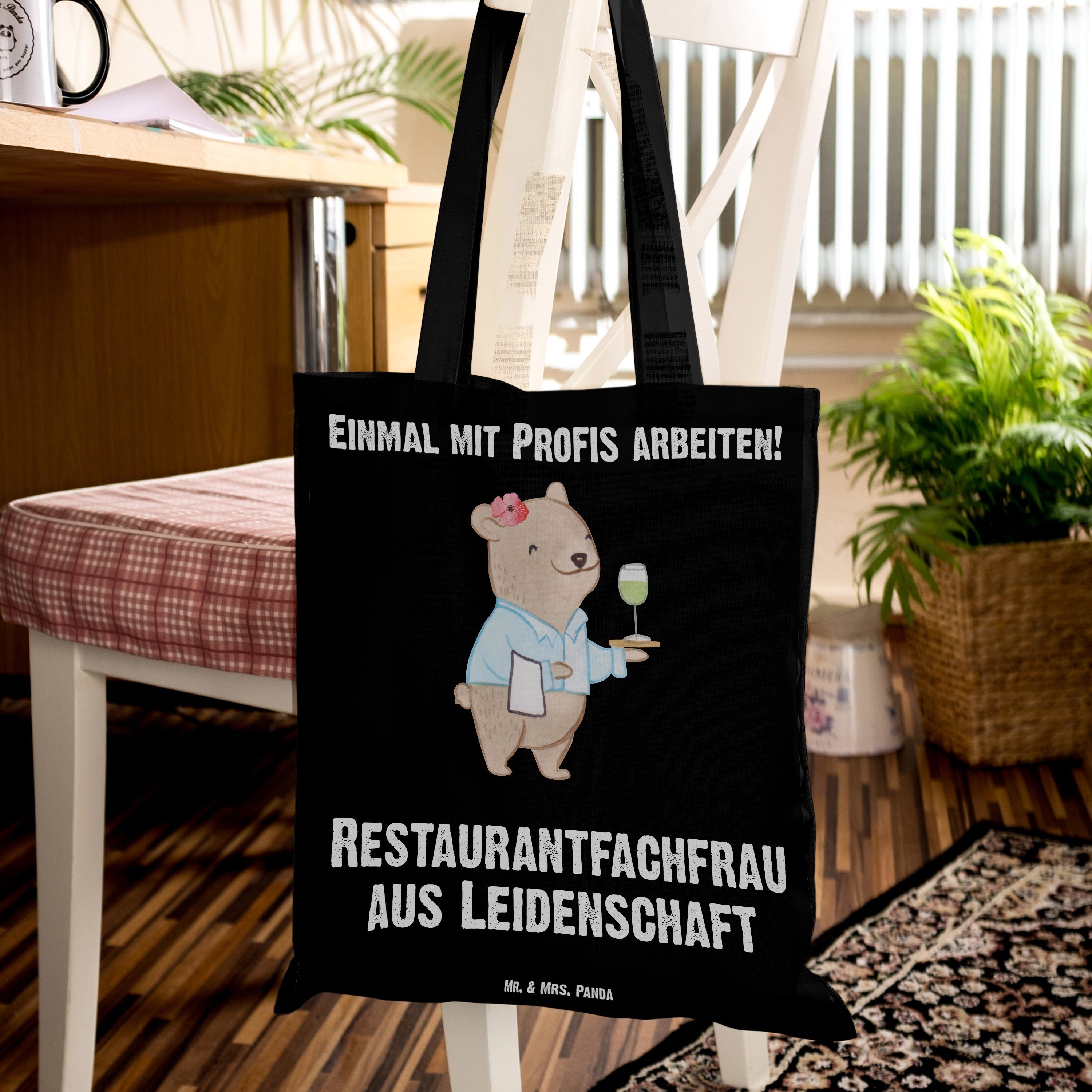 Panda aus Restaurantfachfrau - Mr. Tragetasche Mrs. (1-tlg) Leidenschaft Geschenk, - Stoffbeutel & Schwarz