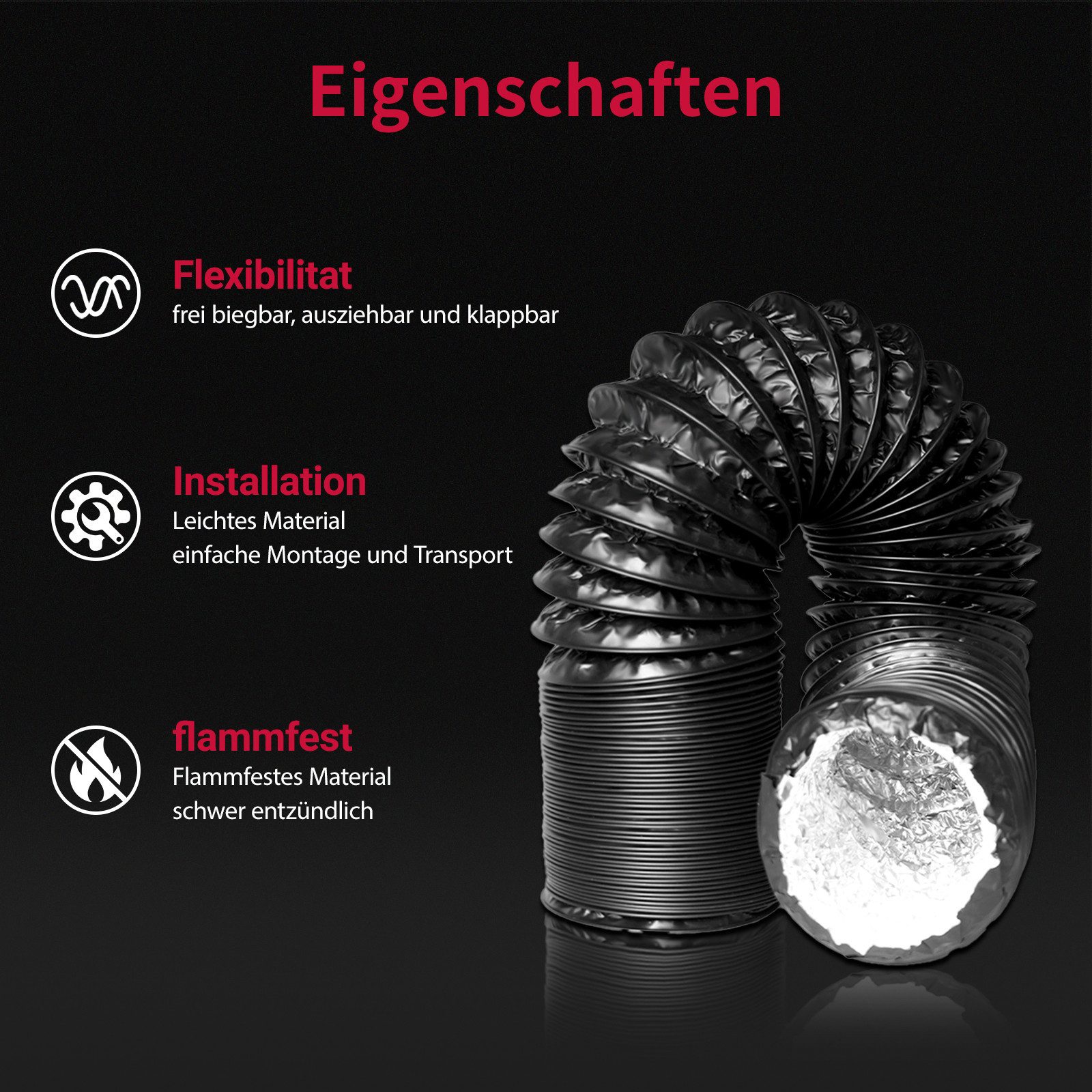 CannoBox Flexrohr Gewächshaus Growbox Ø100mm Flex-LüftungsSchlauch PVC Abluftschlauch, 100 mm, Ø100mm,Außen:PVC,Innen:Alufolie,Doppel-Flexschlauch