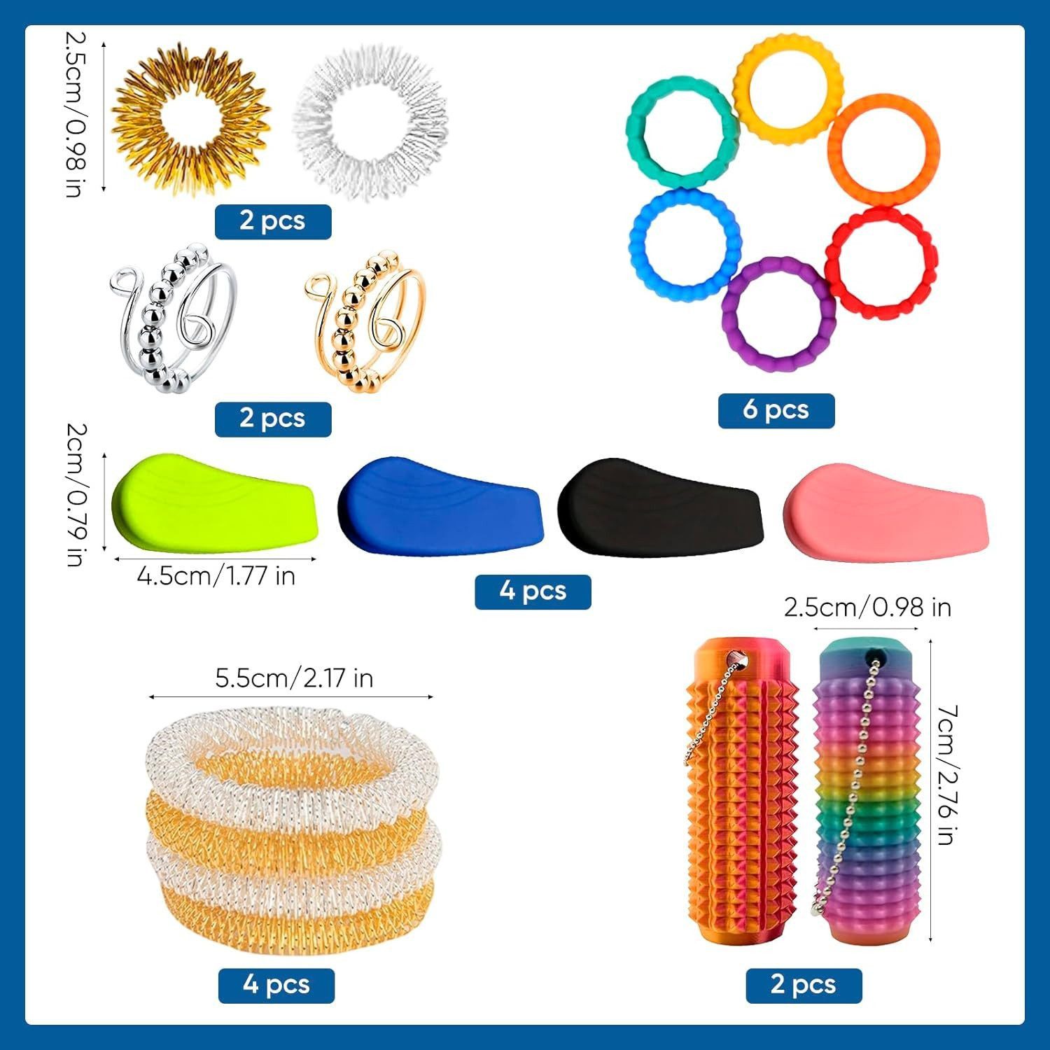 FELIXLEO Massageball 20 Stück Anti Stress Set mit Akupressur Ringen und Bällen, 80-tlg.