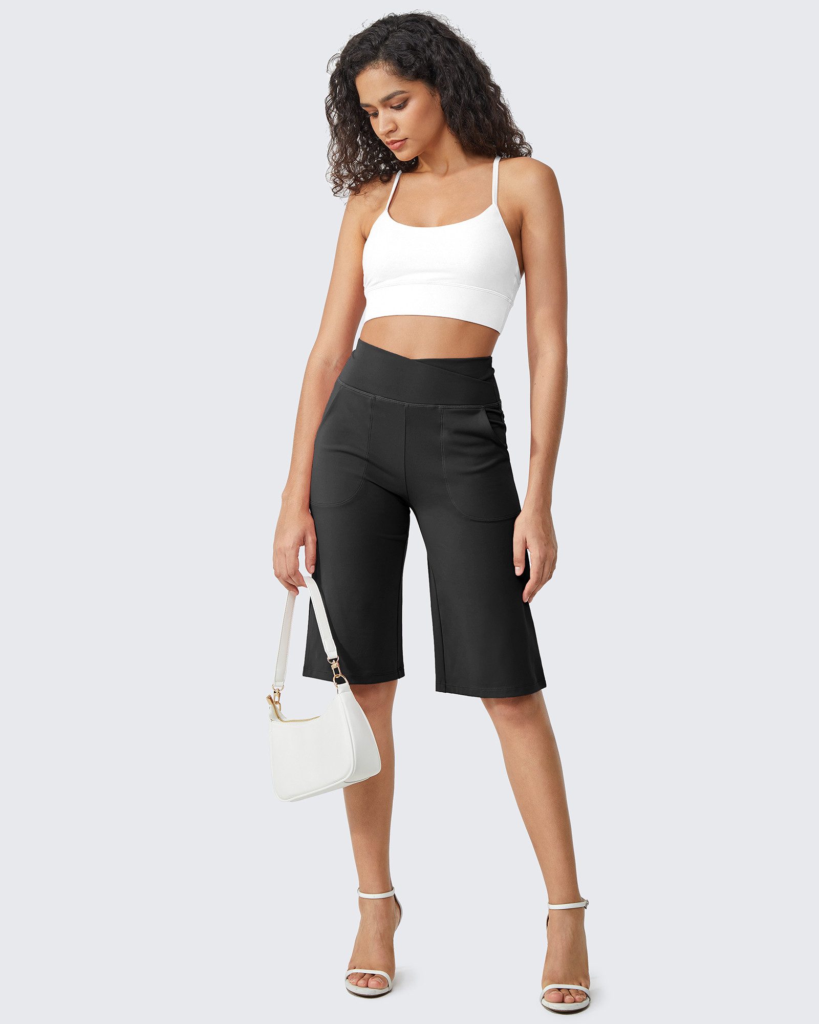 G4Free Caprihose Damen Caprihose Weites Bein Yoga Caprihose High Waist Shorts Weites Bein Yoga Fitness Activewear mit Tasche