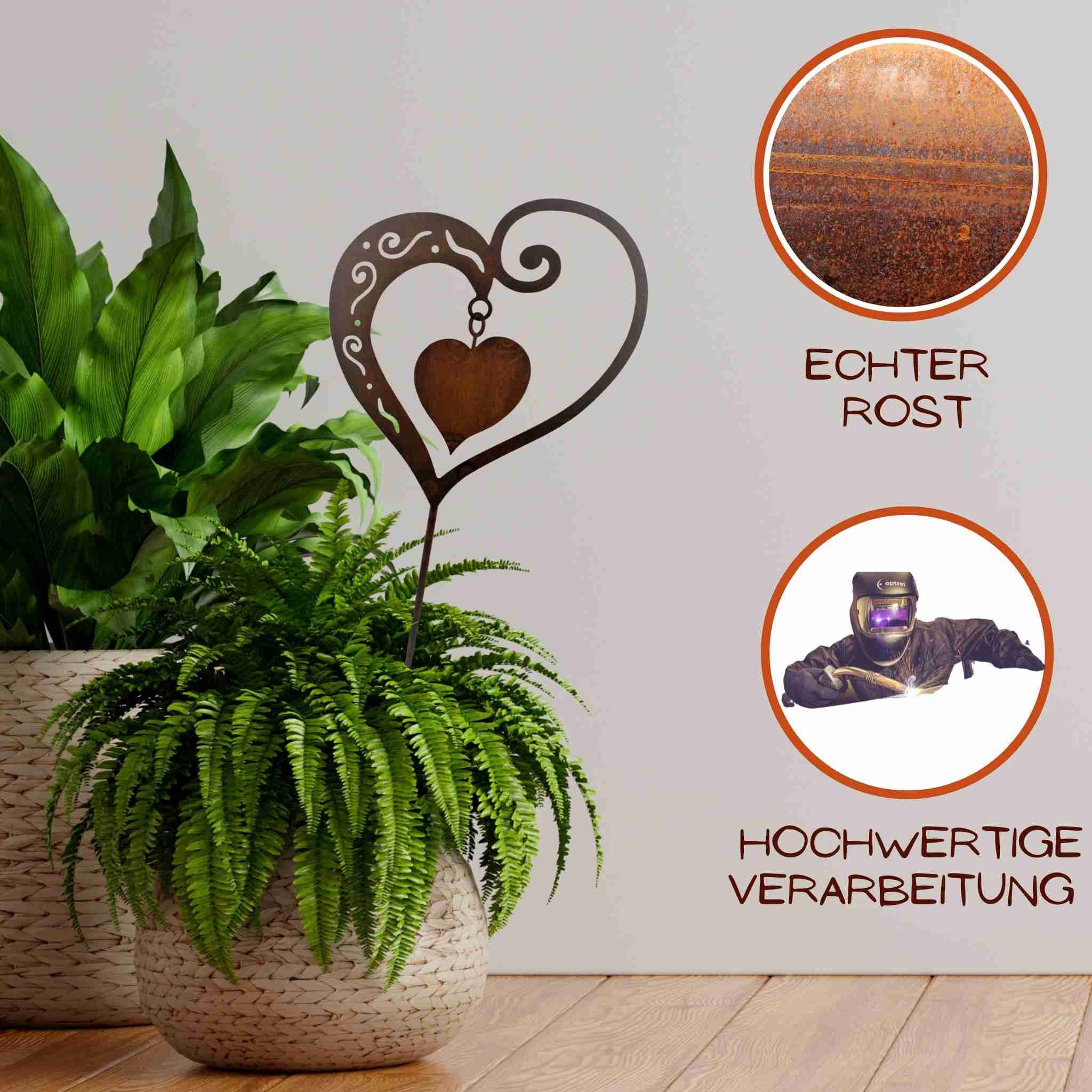 Rostikal Gartenfigur Rost Deko Herz, echter Rost