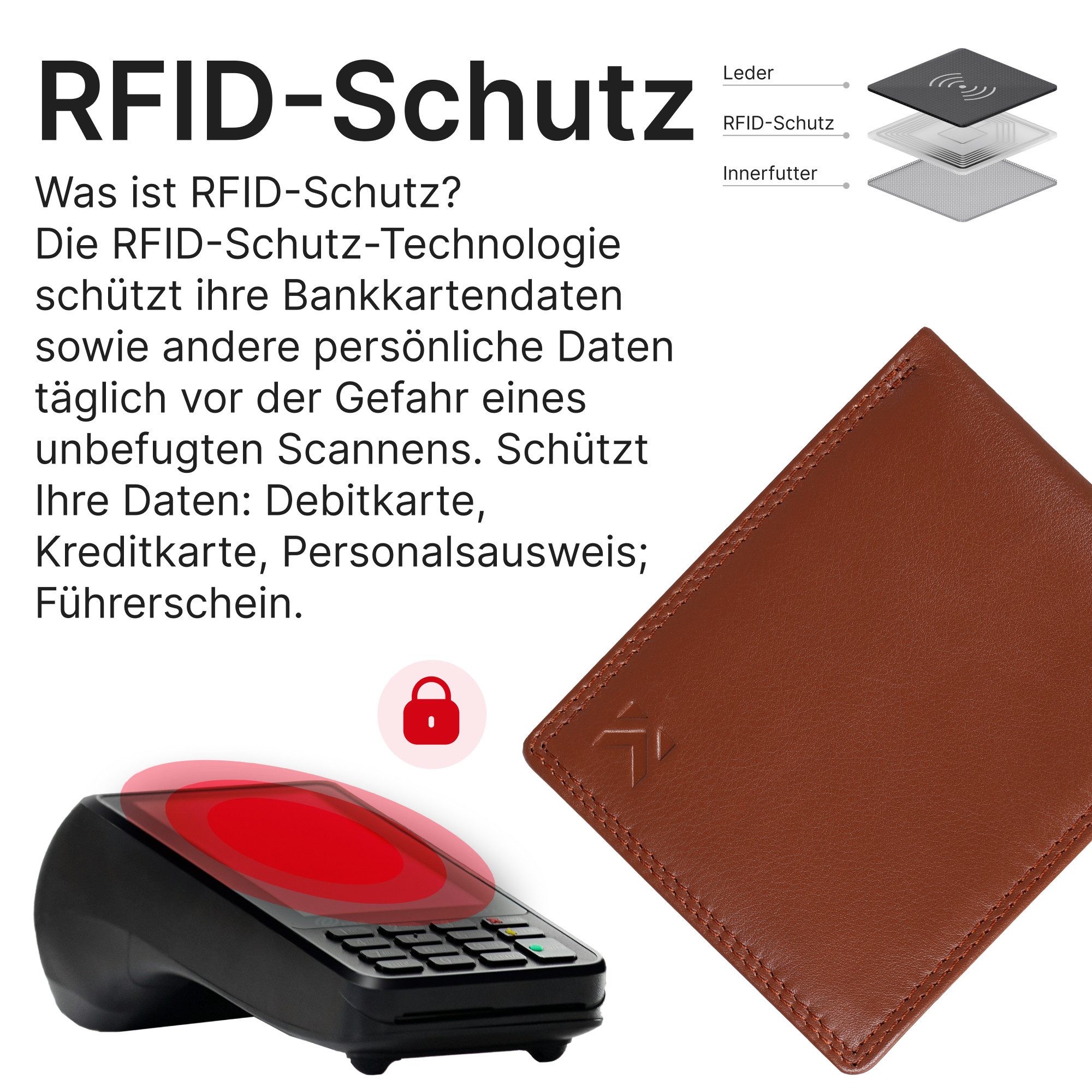 EAAKIE Geldbörse RFID echt Leder Portemonnaie Geldbörse Herren Rindleder, RFID Schutz