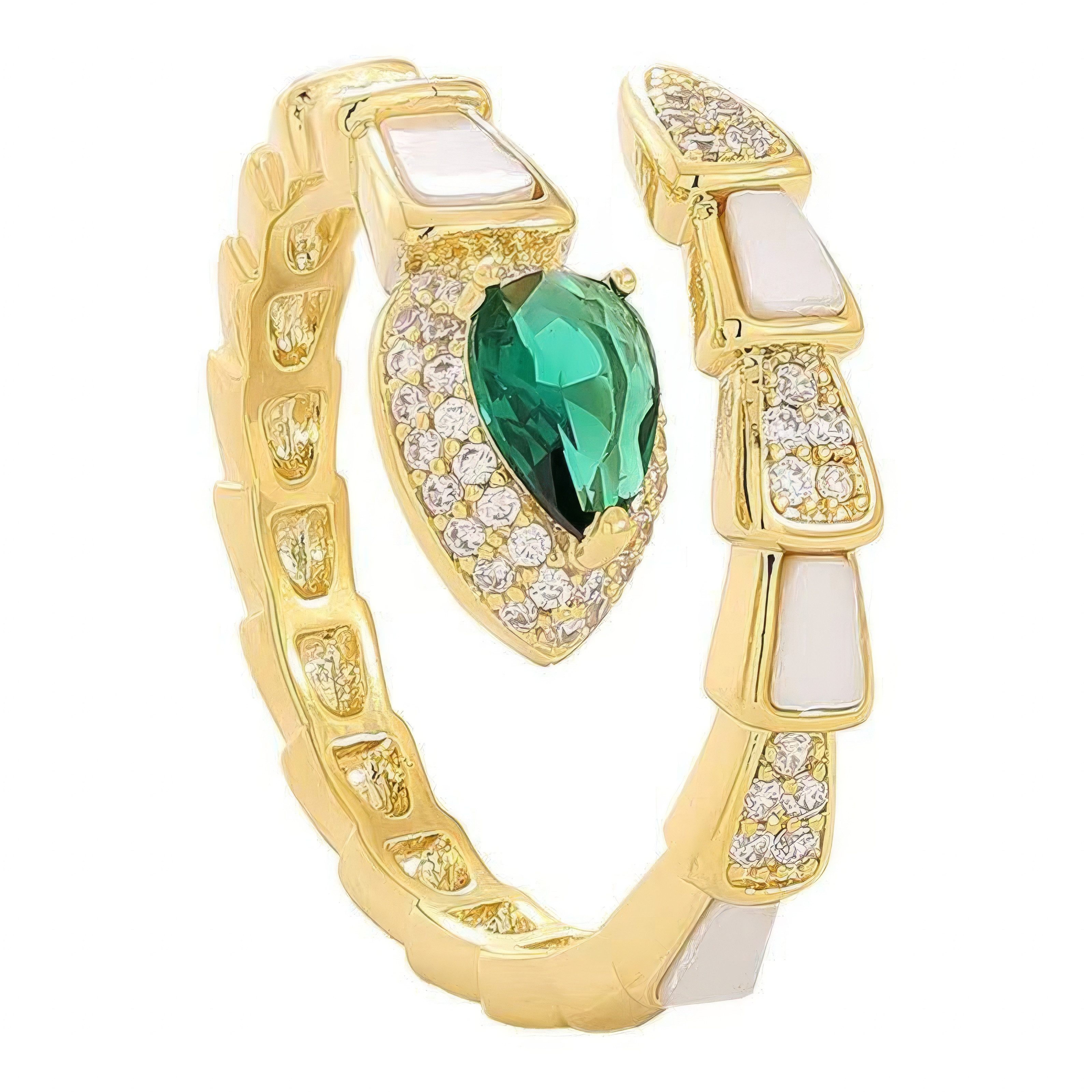 Diamantring Schlangenförmiger Diamantring,ring mit grünem stein,ring gold