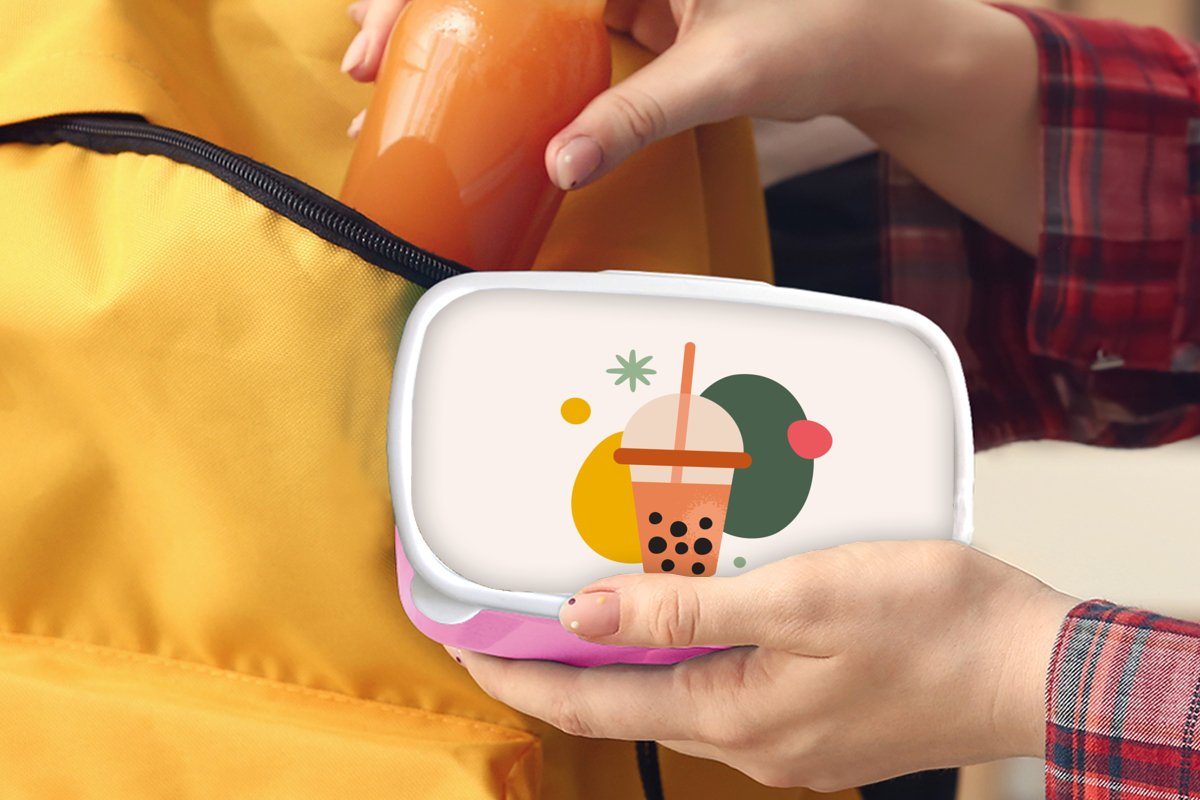 Kunststoff, Kunststoff Sommer Kinder, - Lunchbox MuchoWow Formulare, Brotbox - rosa Brotdose Minimalismus (2-tlg), Snackbox, Mädchen, Erwachsene, für