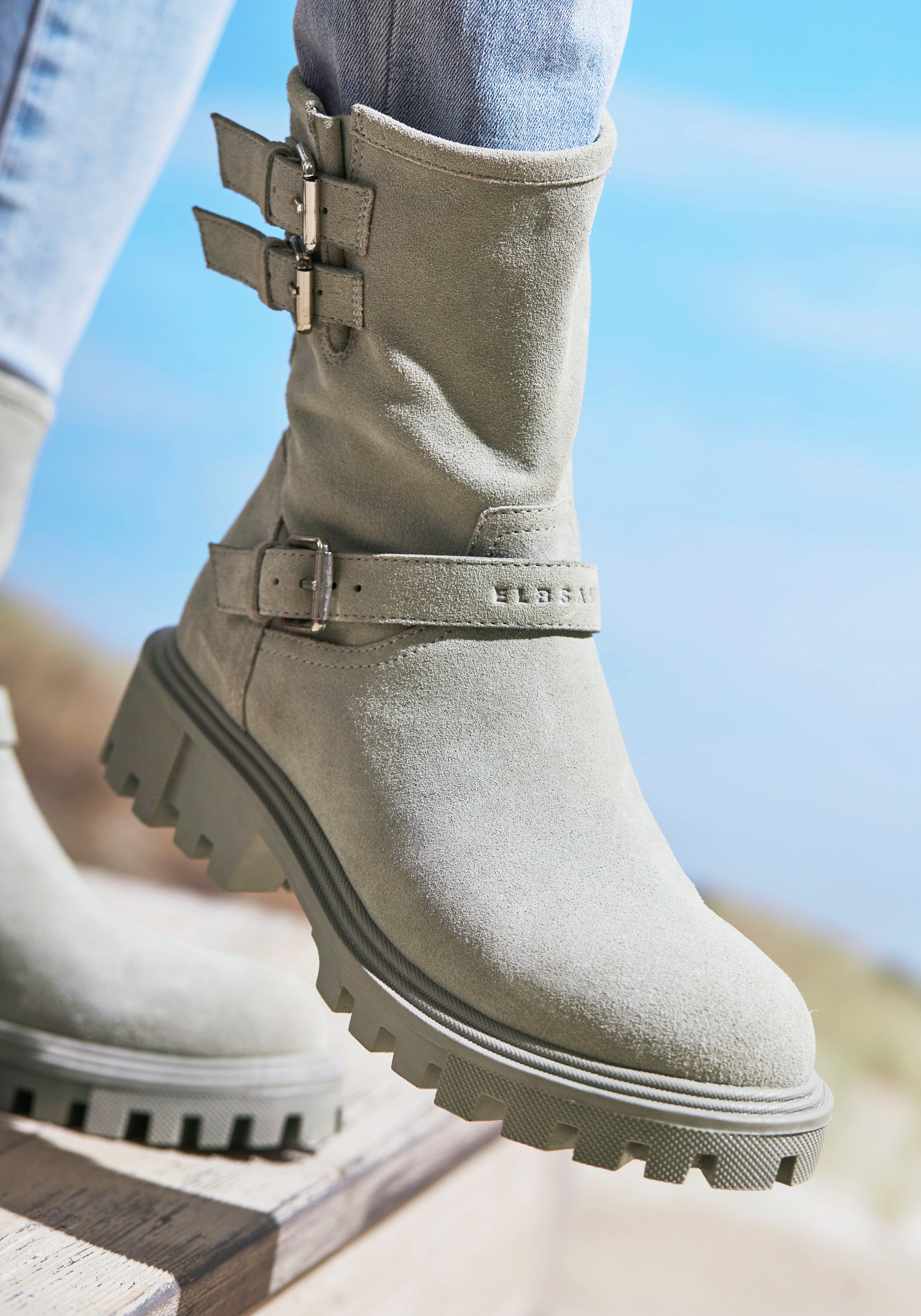 Elbsand Stiefelette aus Leder mit trendigen Zierschnallen, Stiefel, Boots günstig online kaufen