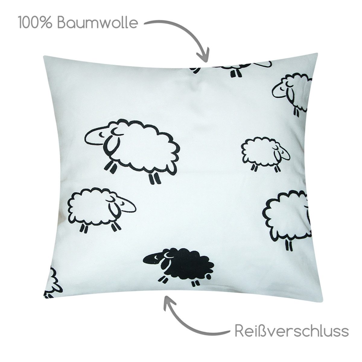 Heubergshop Kissenbezug, (1 Stück), 40x40cm Schafe 100% Baumwolle Kissenhülle Kinder (1-Stück-99/2-40x40)