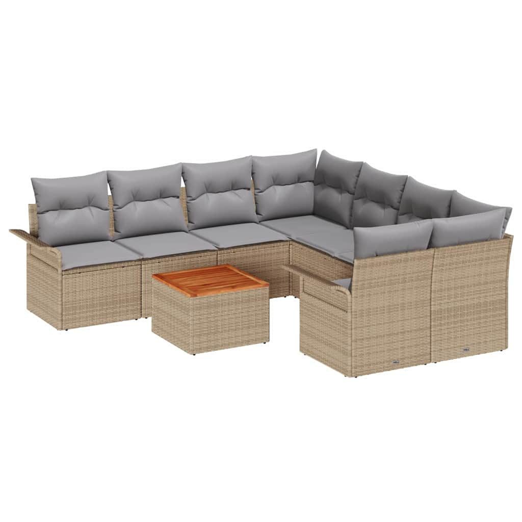 vidaXL Loungesofa Gartensofa-set 9 pcs Beige und Hellgrau Poly-Rattan, 9 Teile