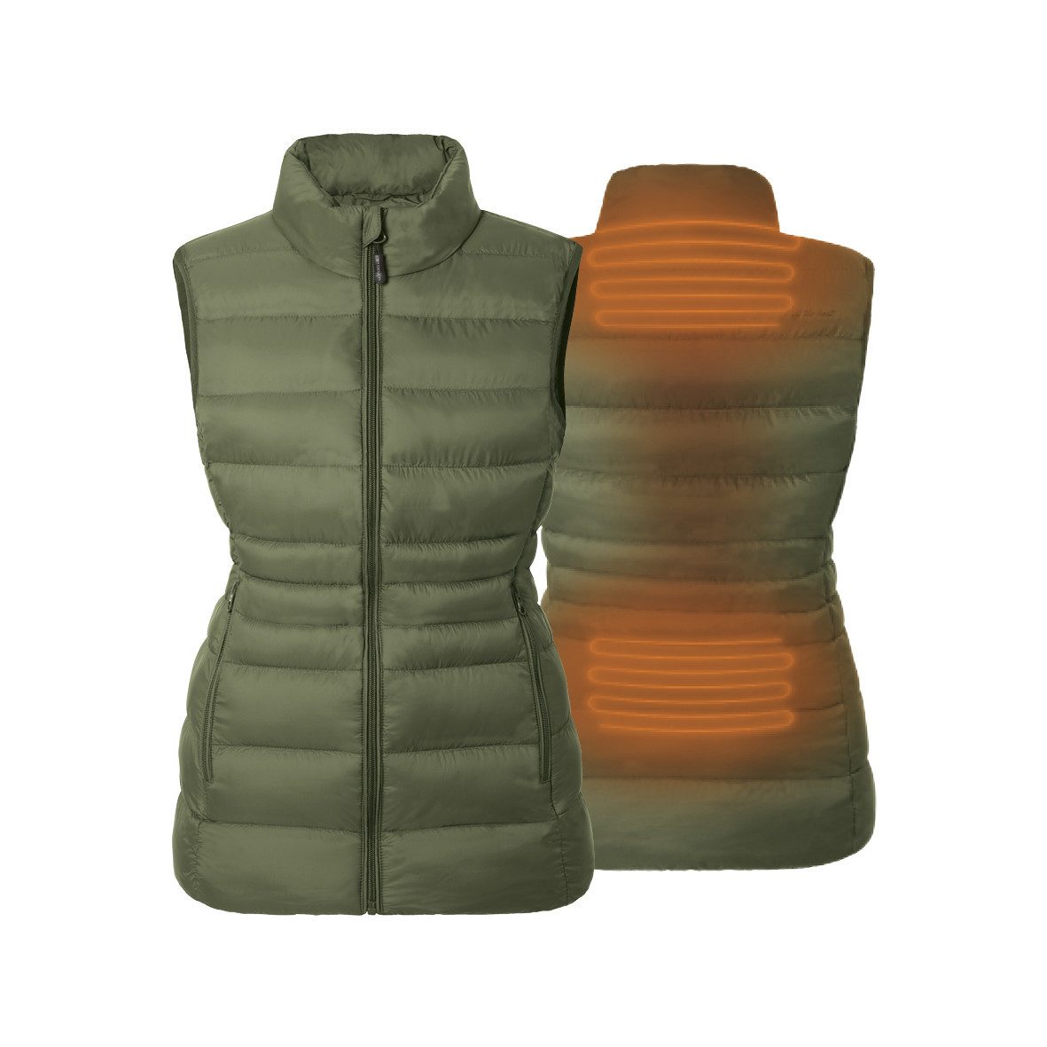 30seven Jagdweste beheizte Weste Slim Fit mit gepolstertem Kragen - Khaki 5V Set inkl. 2 Powerbanks & Ladegerät