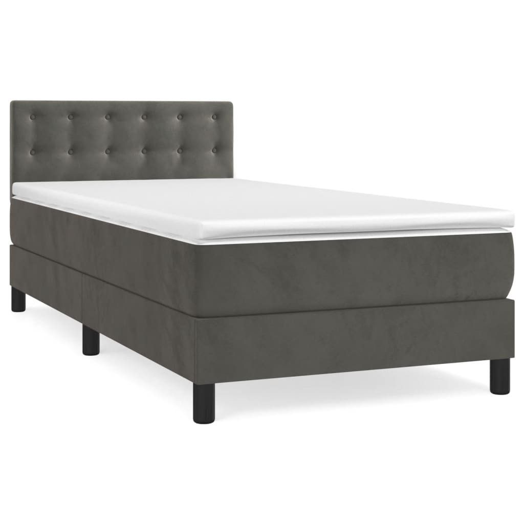 vidaXL Boxspringbett, Boxbett mit Matratze Dunkelgrau 90x200 cm Samt