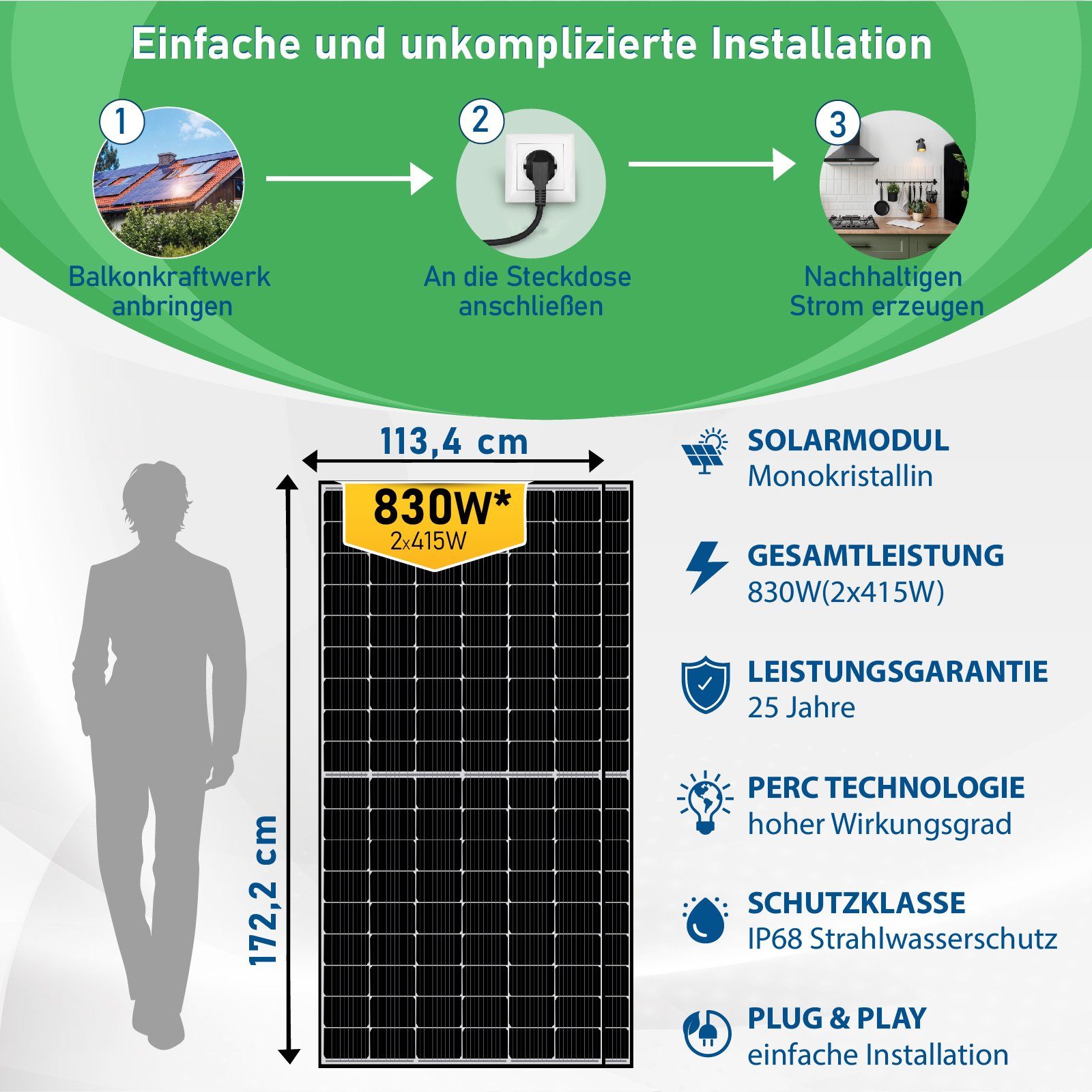 WIFI Campergold Hoymiles Wechselrichter PV-Montage Komplettset Upgradefähiger 830W HMS-800-2T Ziegeldach, Balkonkraftwerk Solaranlage