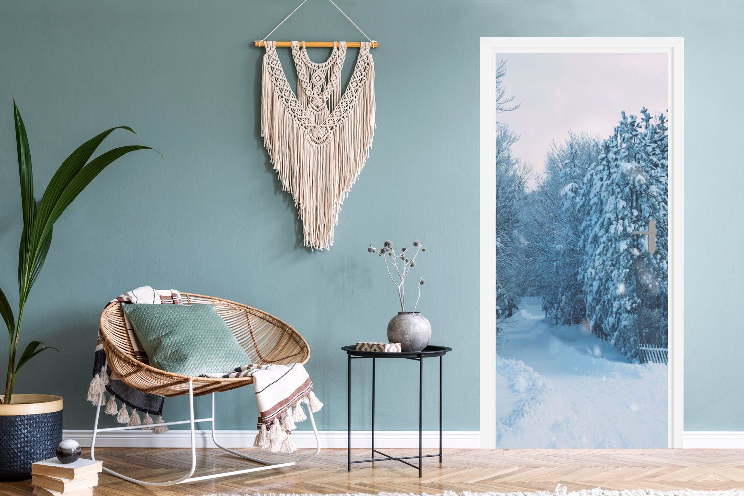 Winter, für Matt, - MuchoWow (1 Tür, cm Wald St), 75x205 - Türaufkleber, Schnee bedruckt, Fototapete Türtapete