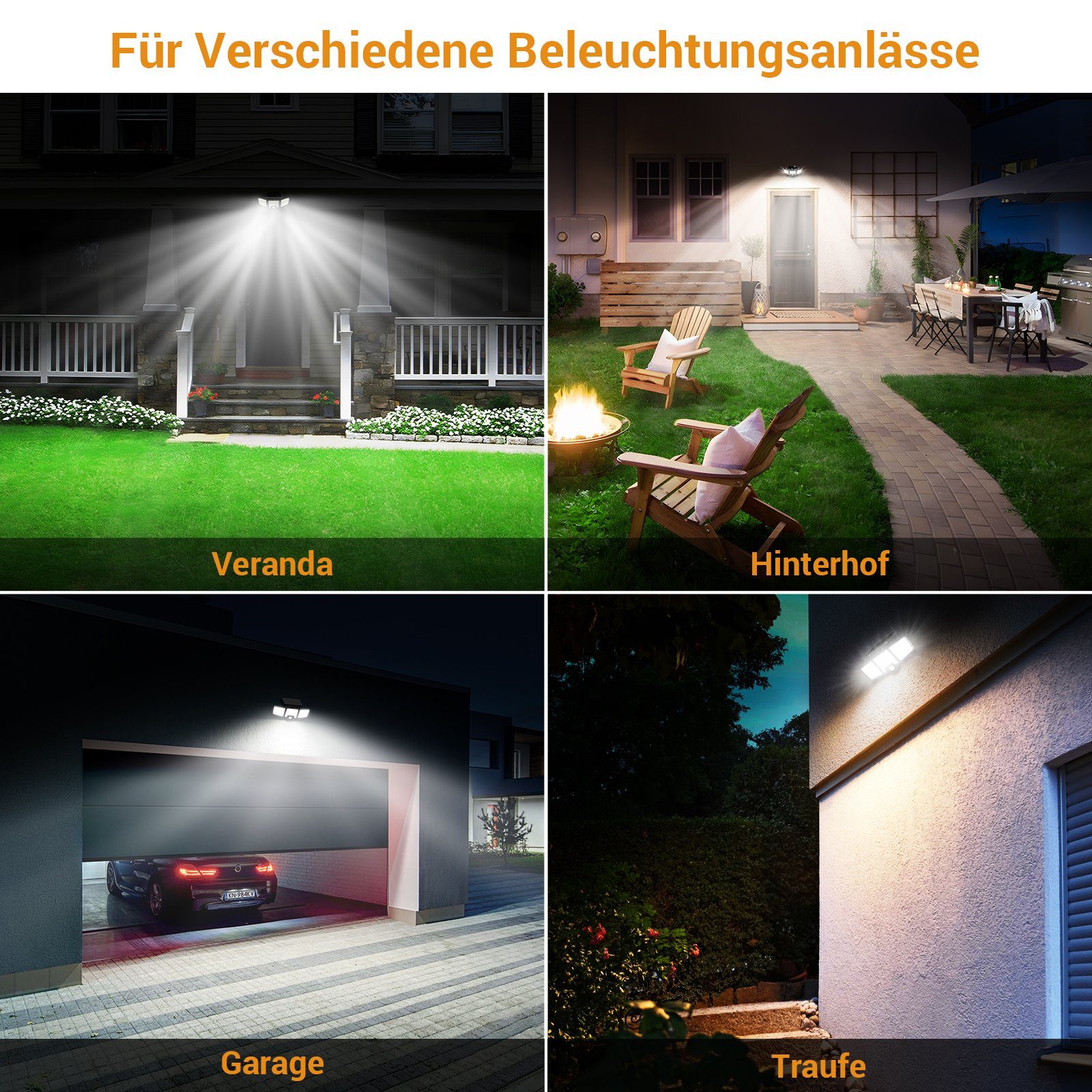 Novostella LED Solarleuchte Solarleuchte LED Solarlampe Fluter für Außen Garten 3-Kopf / 4-Kopf, LED fest integriert, Kaltweiß, mit Bewegungsmelder – Bild 4 von 5