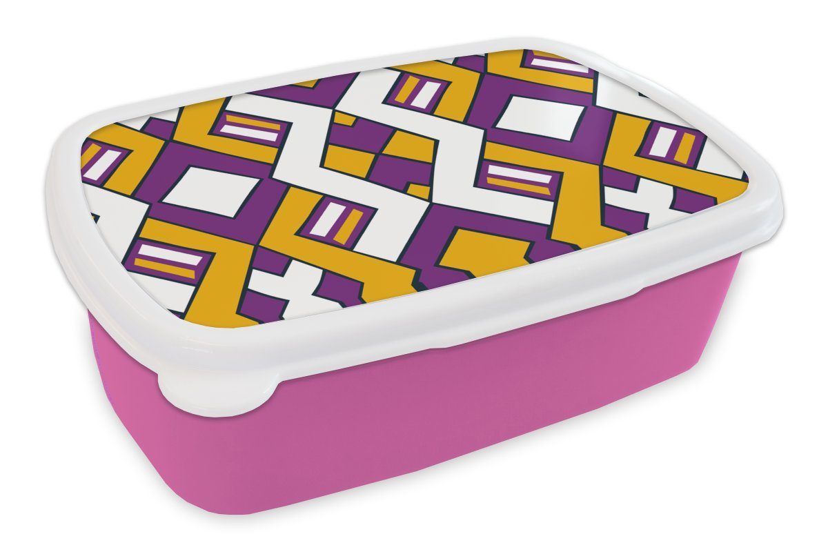 Mädchen, Gestaltung Retro, für - Brotdose Kunststoff, Erwachsene, Lunchbox Snackbox, Linie Brotbox rosa (2-tlg), Kinder, Kunststoff MuchoWow -