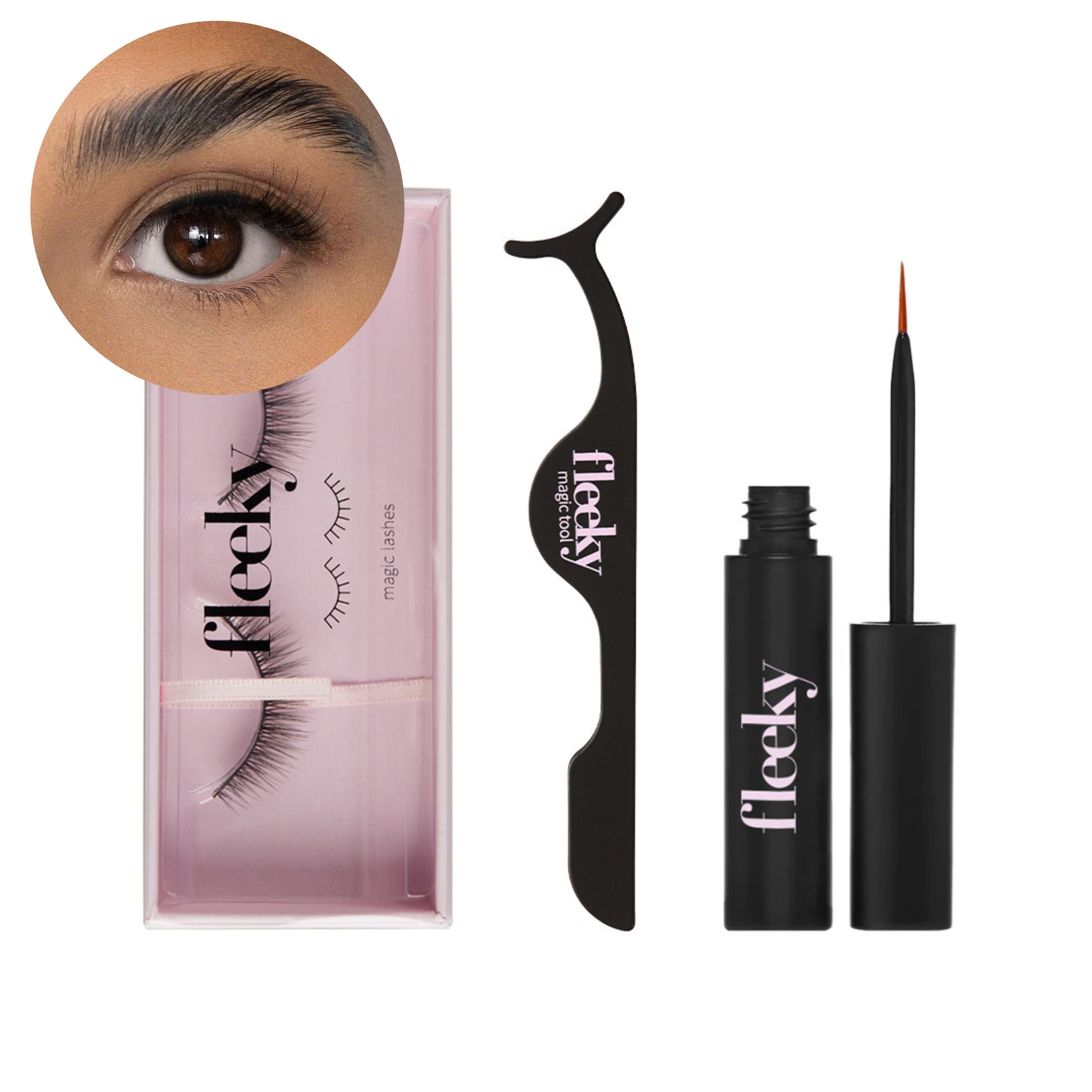 fleeky Bandwimpern fleeky Magic Lashes Honey - Vegane & tierversuchfreie fake Lashes für deinen perfekten Augenaufschlag on fleek, künstliche Wimpern zum Kleben aus Synthetikhaar mit Lashhelper und Glue