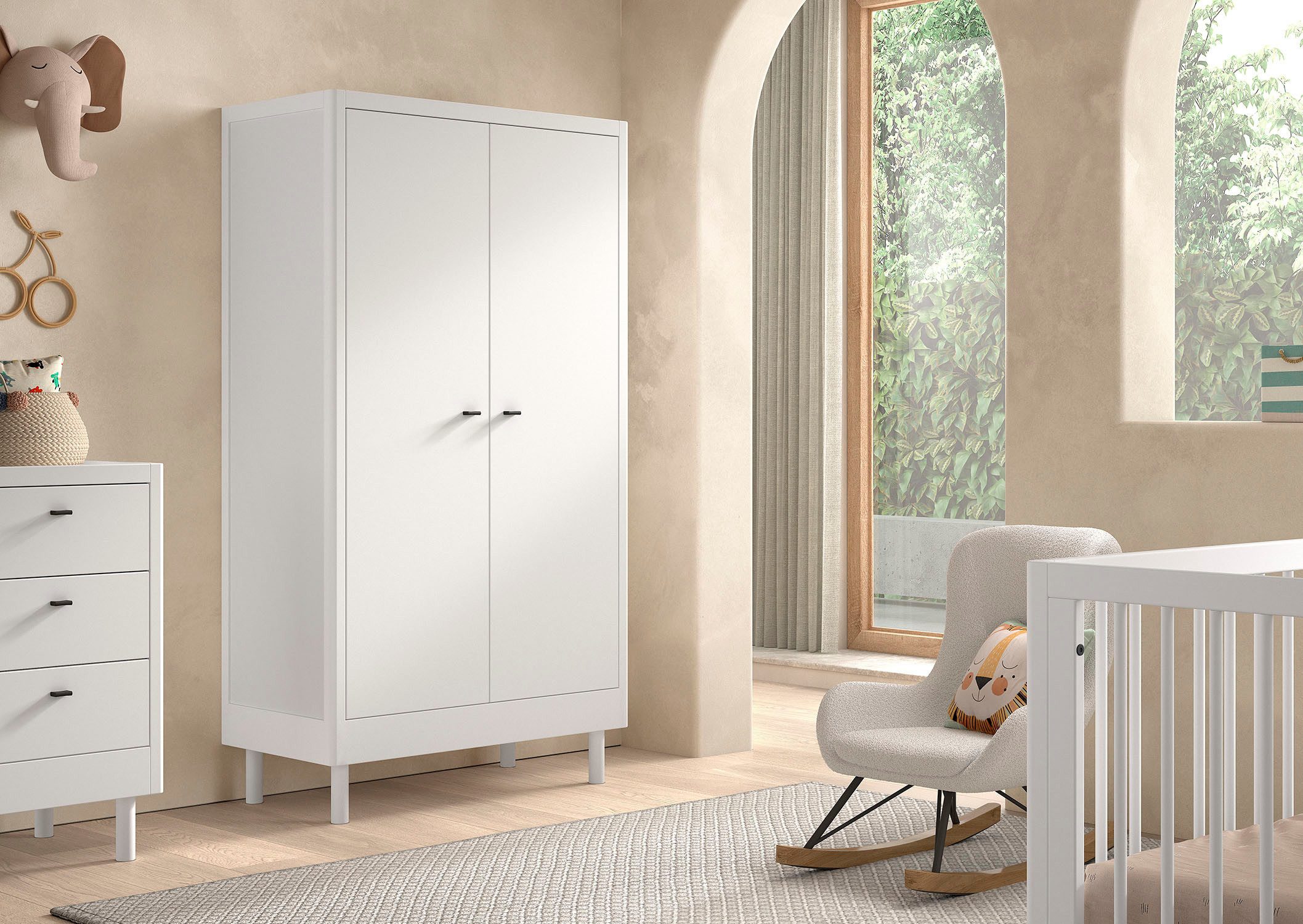 Vipack Kleiderschrank mit viel Stauraum, Facheinteilung, hochwertig und stabil gebaut (B/H/T ca. 100x190x55cm) Türen mit Soft-Close, Buche massiv weiß lackiert