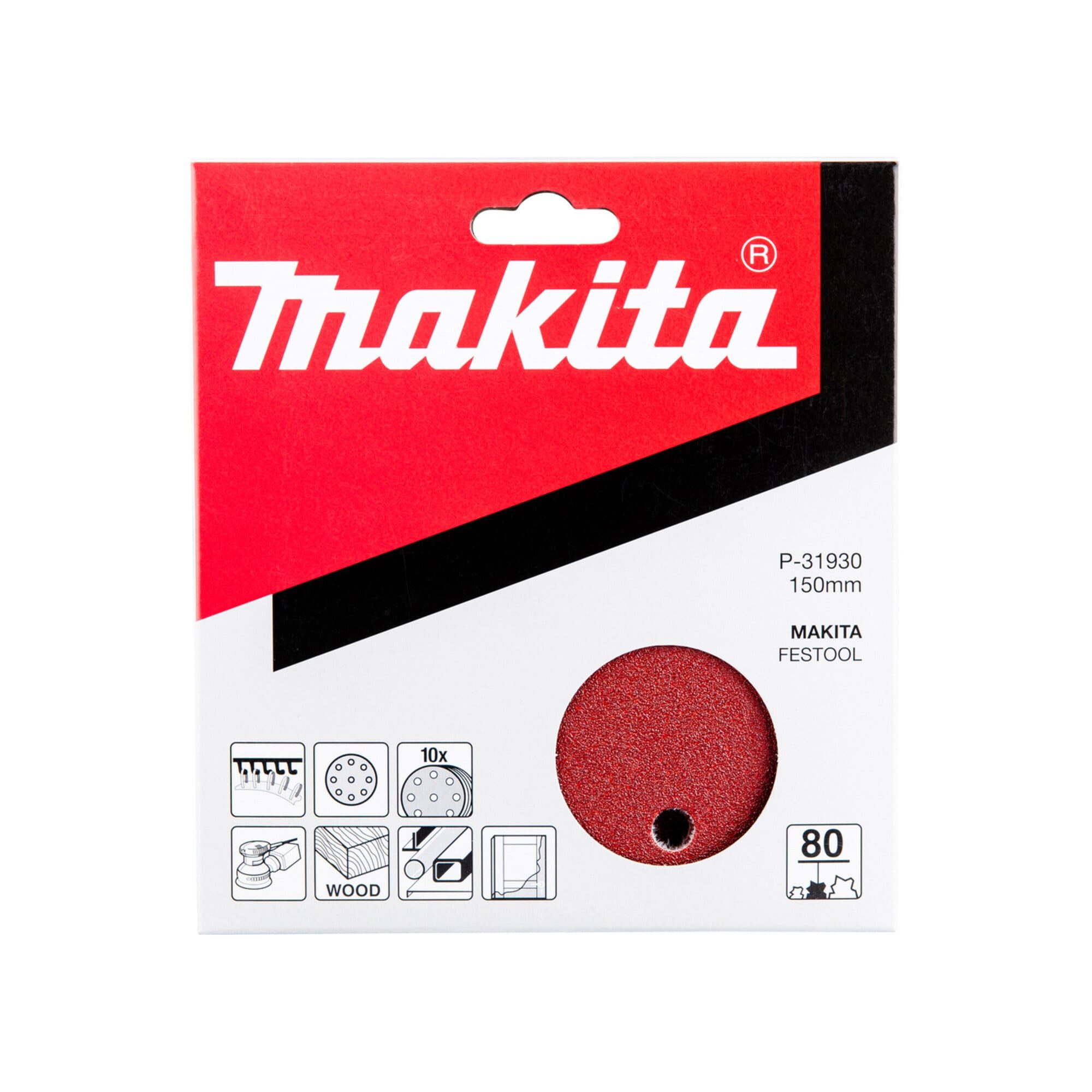 Makita Schleifpapier Makita Schleifpapier Klett 150mm K80 (P-31930) 10 Stk